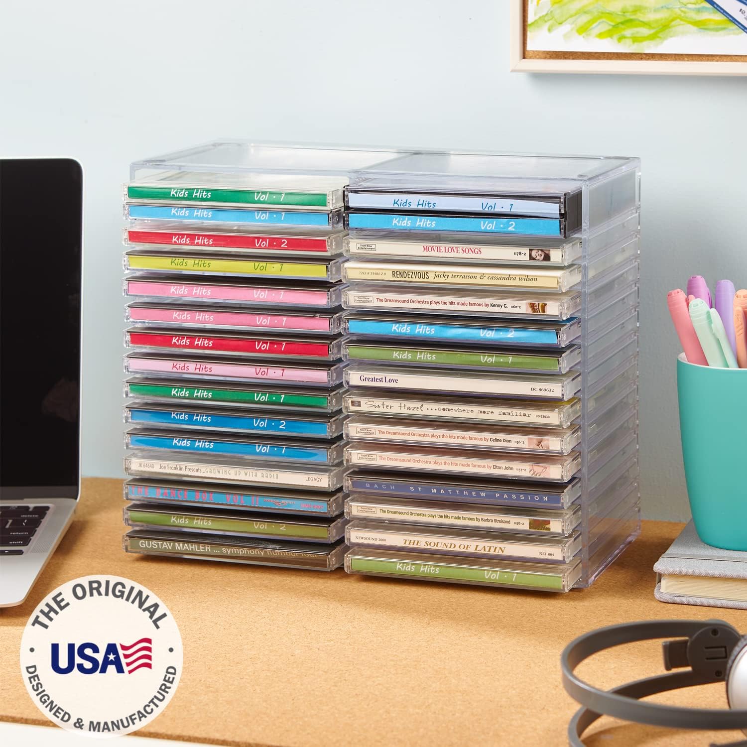 STORi Stackable Clear Plastic CD Organizer with Rubber Feet | Rectangular Jewel Cases Holder Perfect for Theatre Room | Holds up to 30 CD Cases