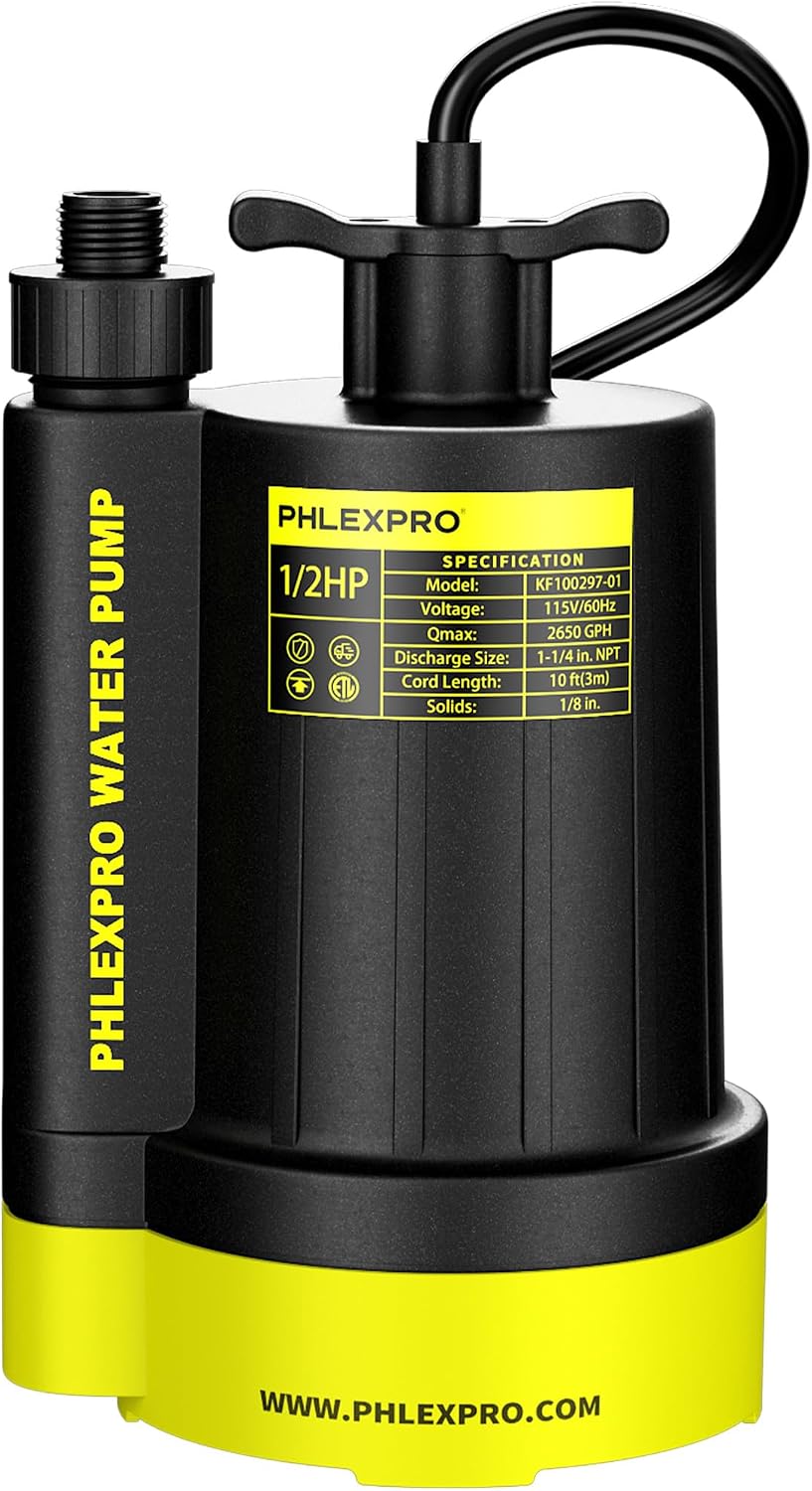 1/2HP Automatic Submersible Sump Pump, 5300 GPH Water Pump | 3/4" Garden Hose Check Valve Adapter, 2650 GPH Water Removal for Swimming Pool Cover Hot Tubs Flooded House Basement