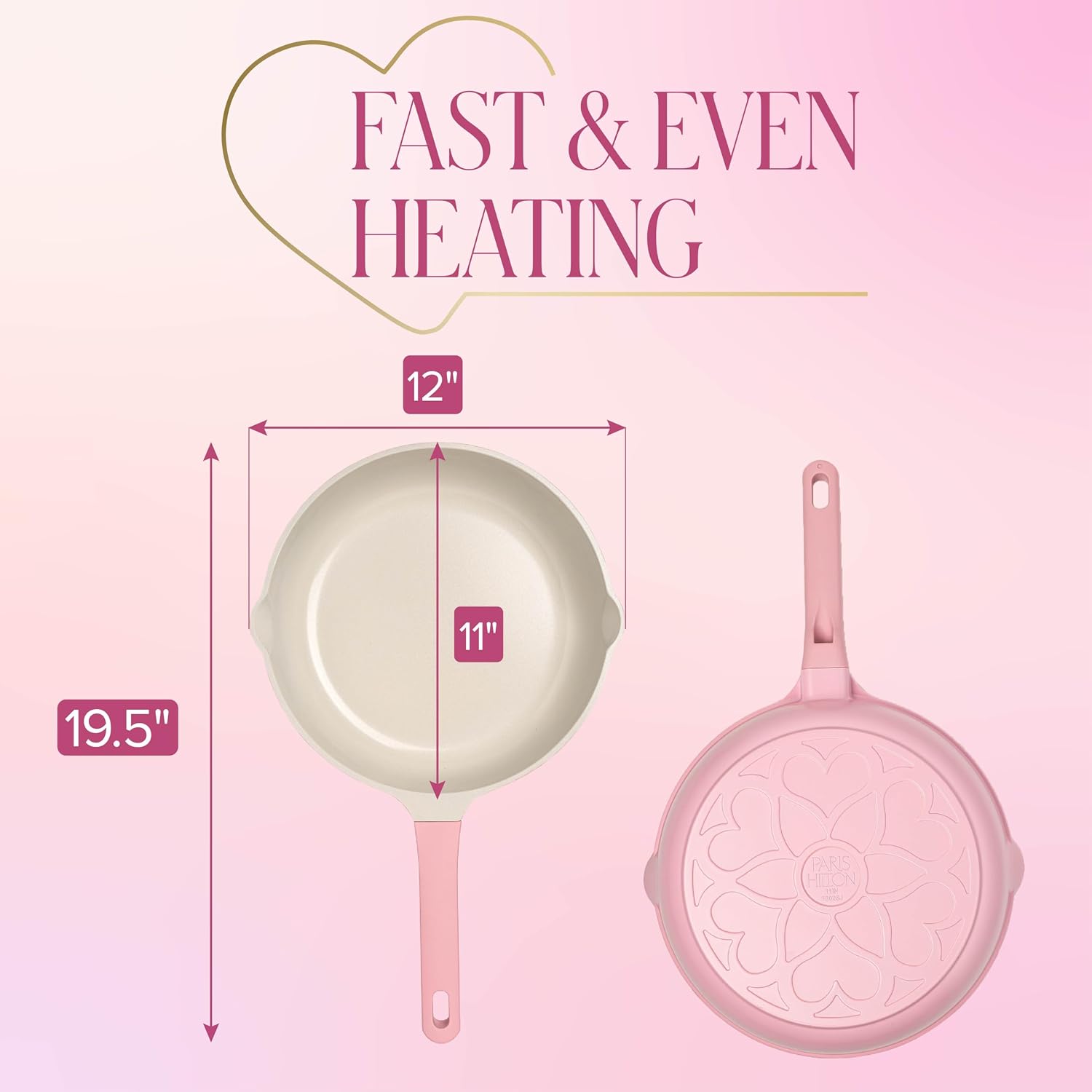 Paris Hilton Cast Aluminum Dutch Oven with Lid, Ceramic Nonstick Coating Made Without PFAS, PFOA, PFOS & PTFE, Heart Knob, 4.3-Quart, Pink
