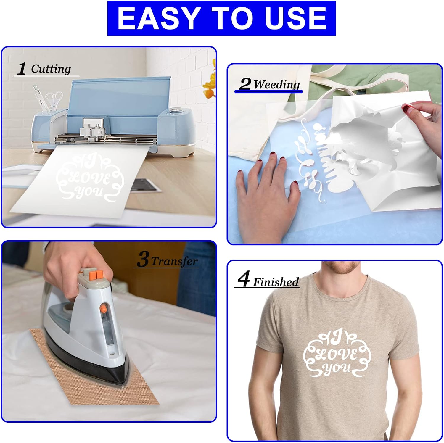 XSEINO HTV Heat Transfer Vinyl for T-Shirts 12"x10" -13Pack Perfect Iron On Vinyl for Cricut
