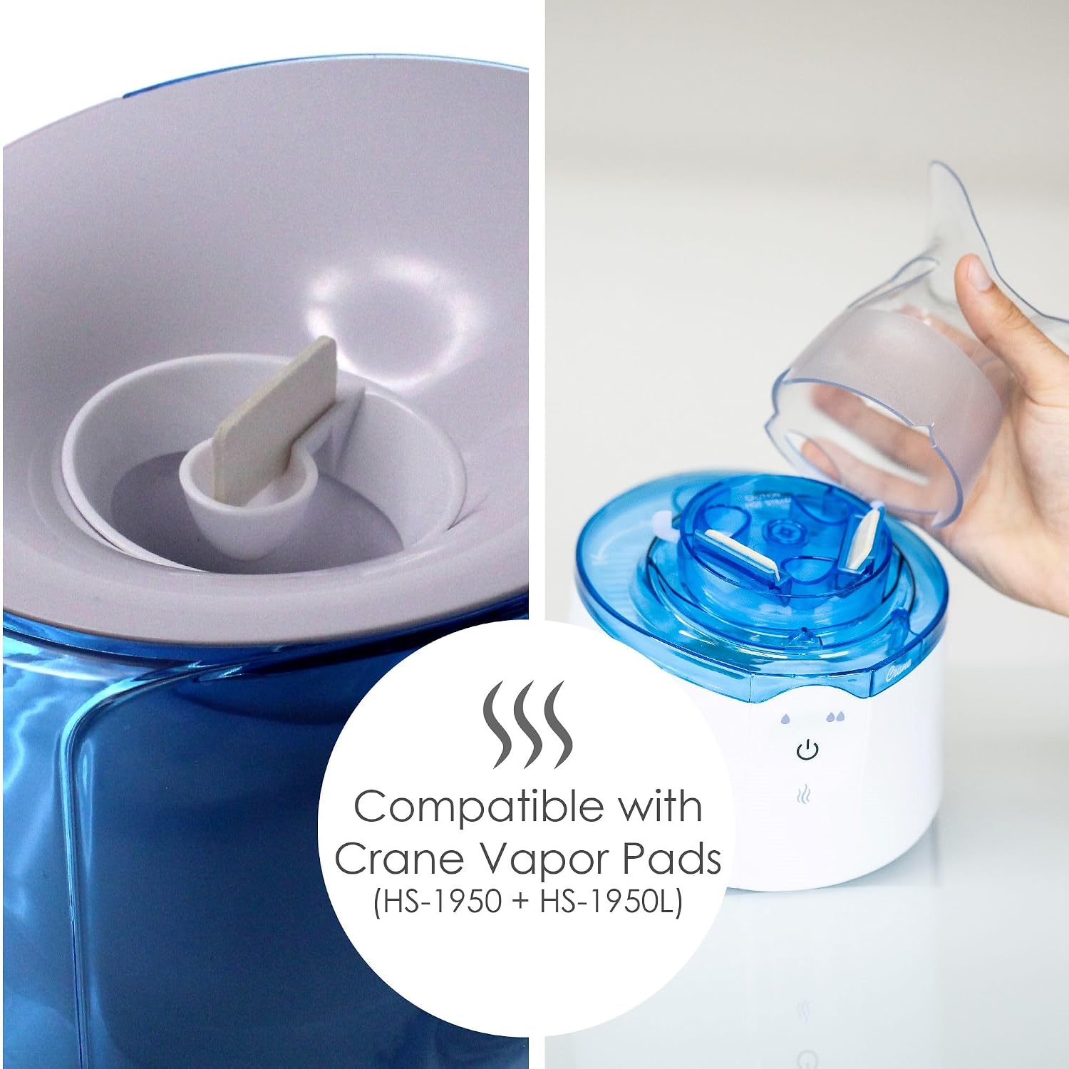 Crane Steam Inhaler & Warm Mist Humidifier, 0.5 Gallon, Humidifier FSA Eligible, Blue & White, Ideal Humidifiers for Bedroom, Sinus Inhaler