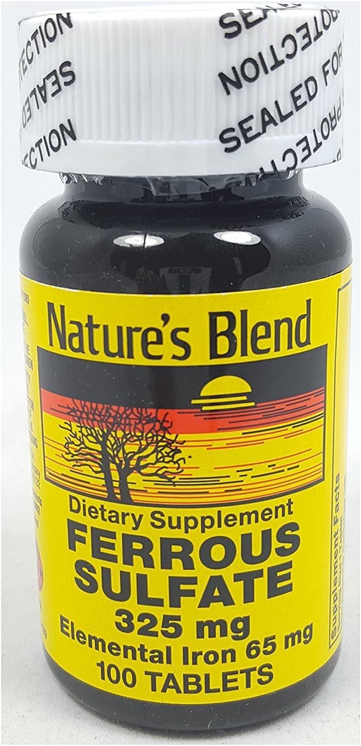 Nature`s Blend Ferrous Sulfate 325mg Tablets 100 Count Per Bottle - 3 Bottles