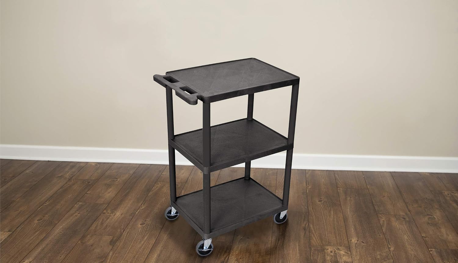 Luxor Multipurpose Three Shelves Structural Foam Plastic Storage Utility Cart - Black
