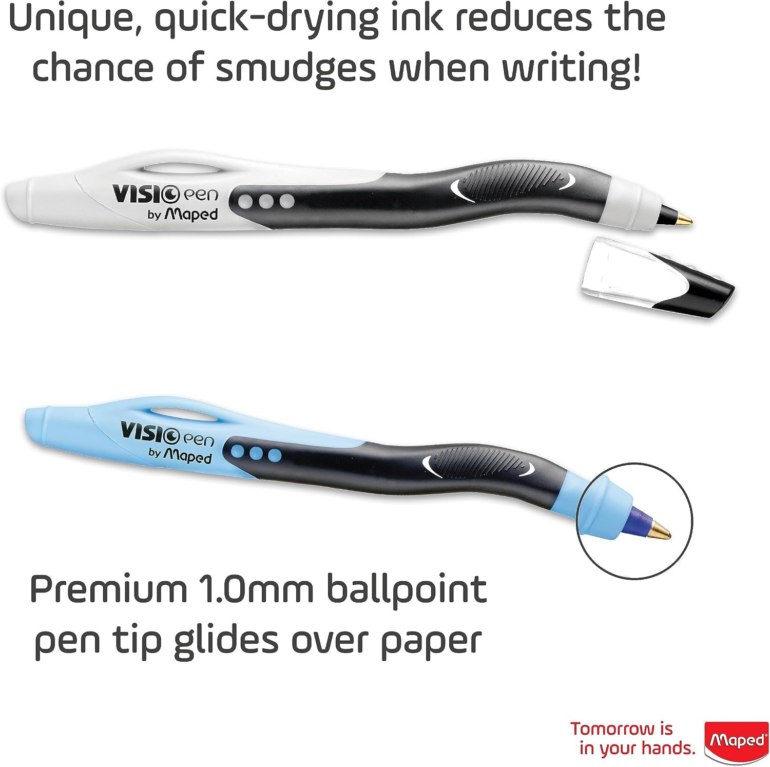 Maped - Visio - Left-handed ballpoint pens - Black ink - 2 count | Smudge-Resistant Quick Dry Technology - Ergonomic Comfort Grip - Smooth Consistent Writing - School Office Home Use