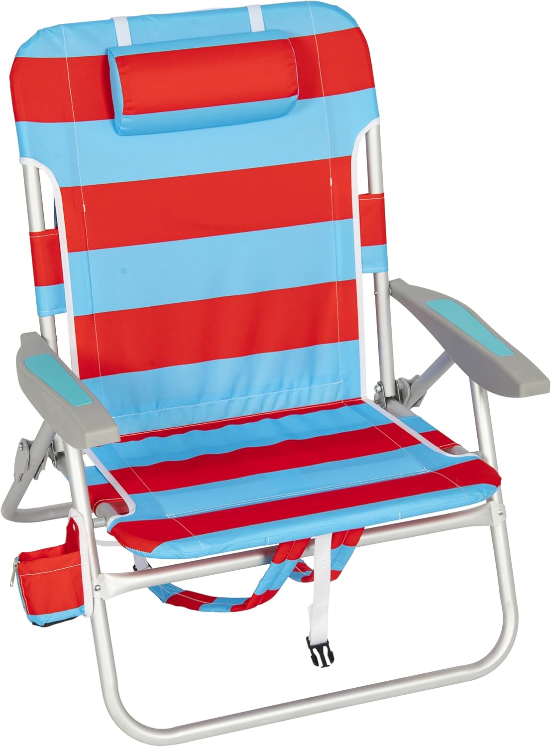 Rio Beach 2-Pack Wide Big Boy 4-Position Backpack Beach Chair with Pillow, Arms, and Storage Pouch, Lightweight Outdoor Portable Camping Chair with Carry Straps, Supports up to 300 lbs., Blue/Red