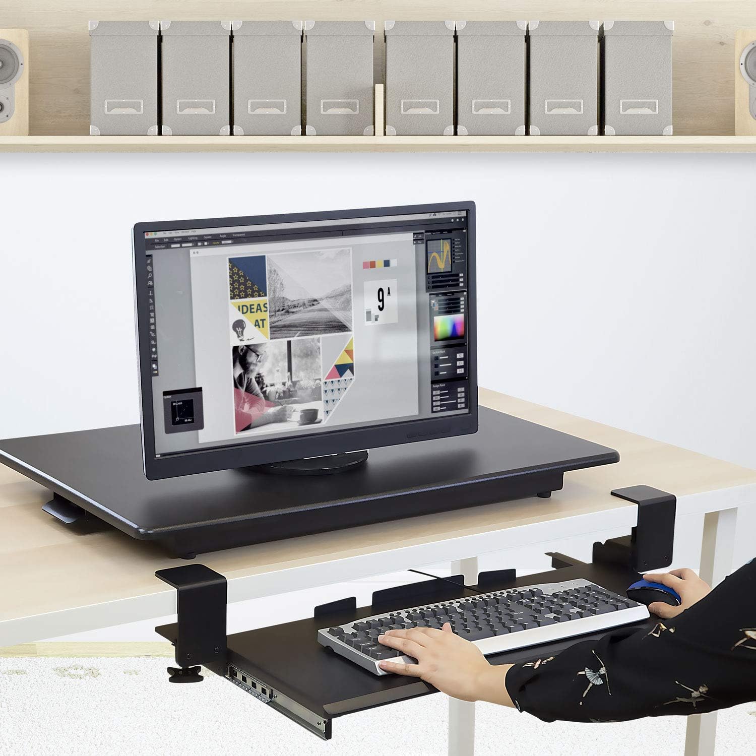 Mount-It! Keyboard Tray Under Desk, Clamp-On No-Drill Slide-Out Keyboard Drawer with Mouse Platform, 27" x 11" Ergonomic Keyboard Tray for Home Office
