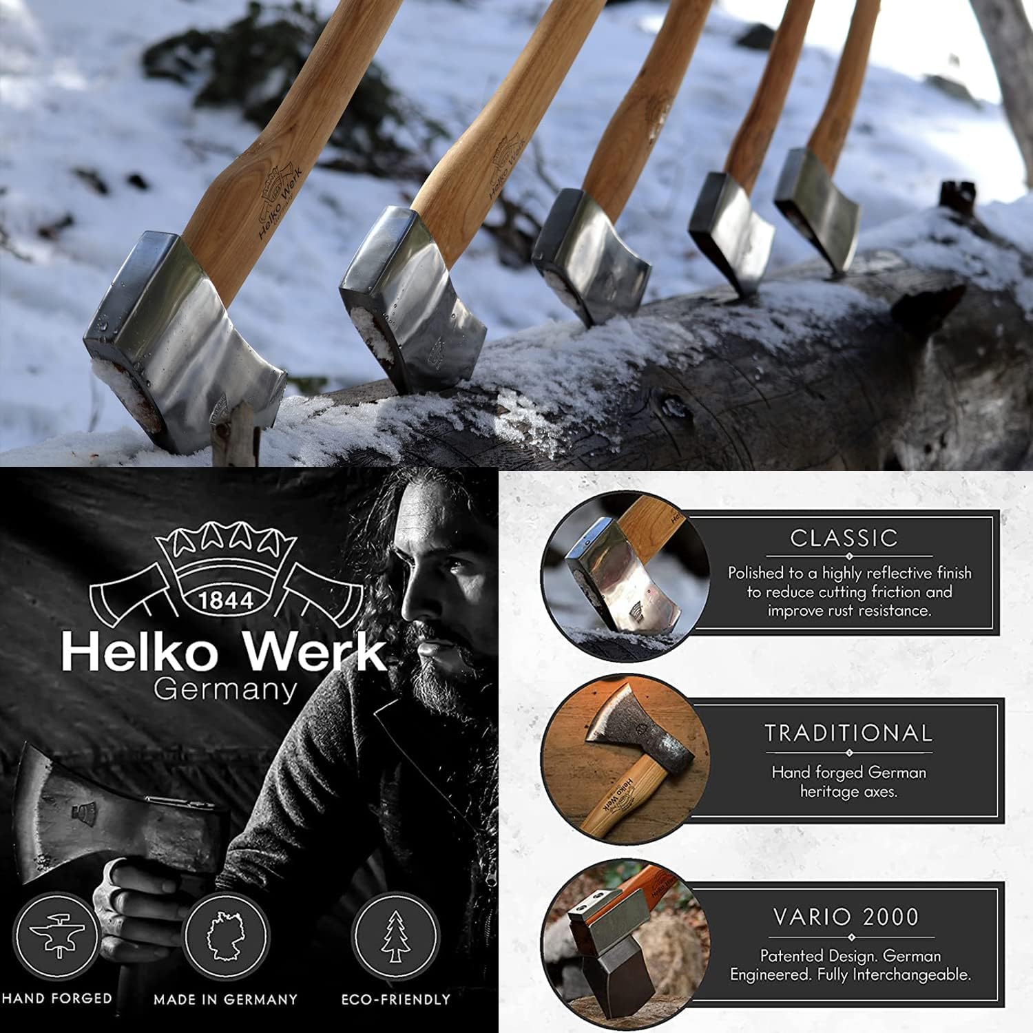 1844 Helko Werk Germany Classic Expedition Felling Axe (10497) | Made in Germany Large Felling Axe for Heavy Duty Felling Trees Cutting Wood and Timber Head 4.5lb, Handle 35 inches
