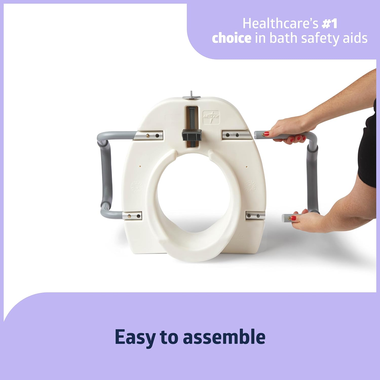 Medline 5" Standard Raised Locking Toilet Seat, 400 lb Capacity | Toilet Riser with Removable Padded Arms, Fits Most Standard Toilets, No Lid, Medical Seat For Adults and Elderly