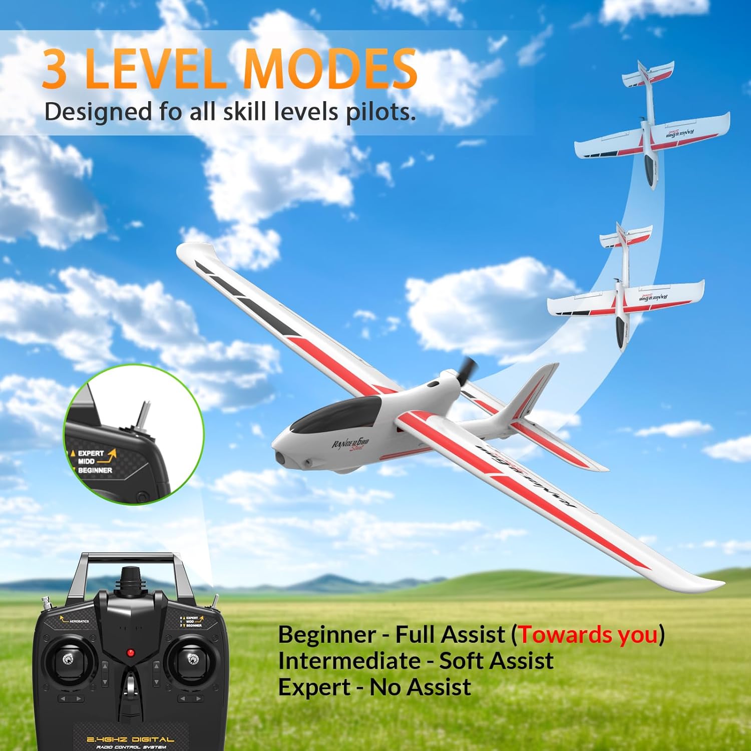 VOLANTEXRC RC Glider Plane 4CH, New Version Remote Control Airplane with 6-Axis Gyro for Beginners