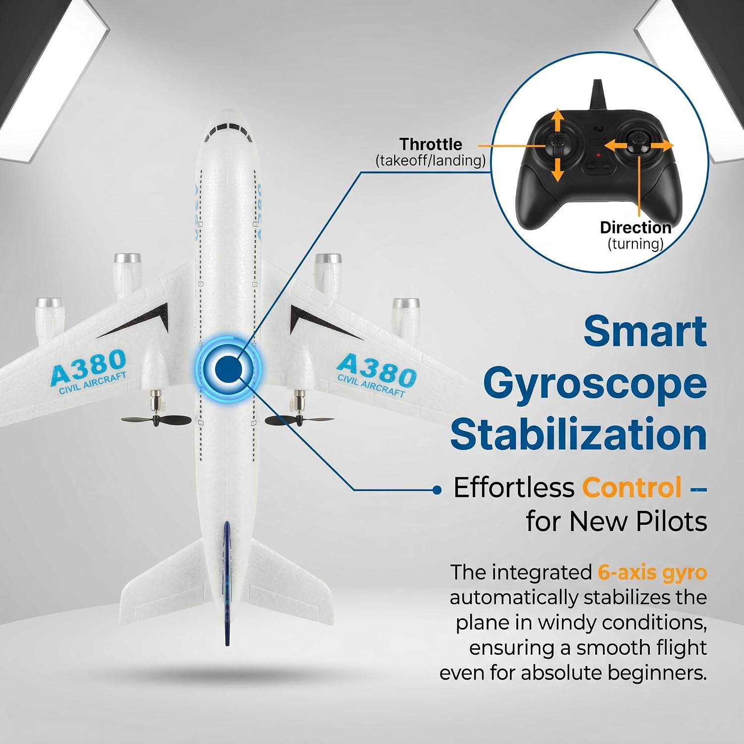 RC Airplane Airbus A380, Easy to Fly RC Plane for Kids Beginner & Adults