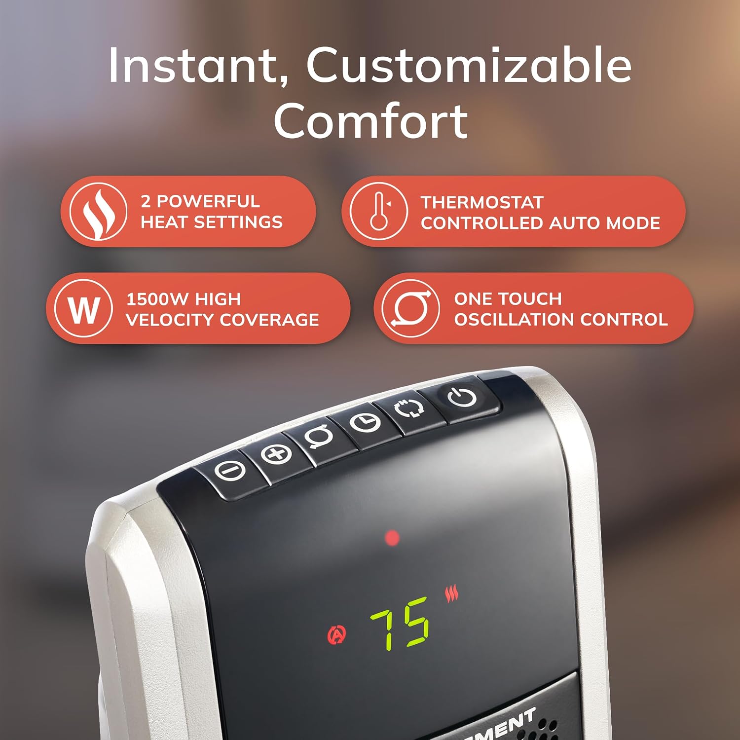 Lasko Oscillating Digital Ceramic Tower Space Heater - 29” - 5586 - Black | Built-In Handle, For Large Rooms, Cool Touch Housing, Overheat Protection Adjustable Thermostat, Timer, Remote, 1500W