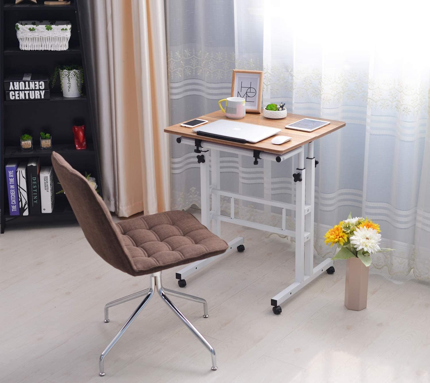 SIDUCAL Mobile Standing Desk, Portable Stand Up, Small Adjustable Converter with Wheels Home Office Workstation, Rolling Desk Laptop Cart for Standing or Sitting, Black