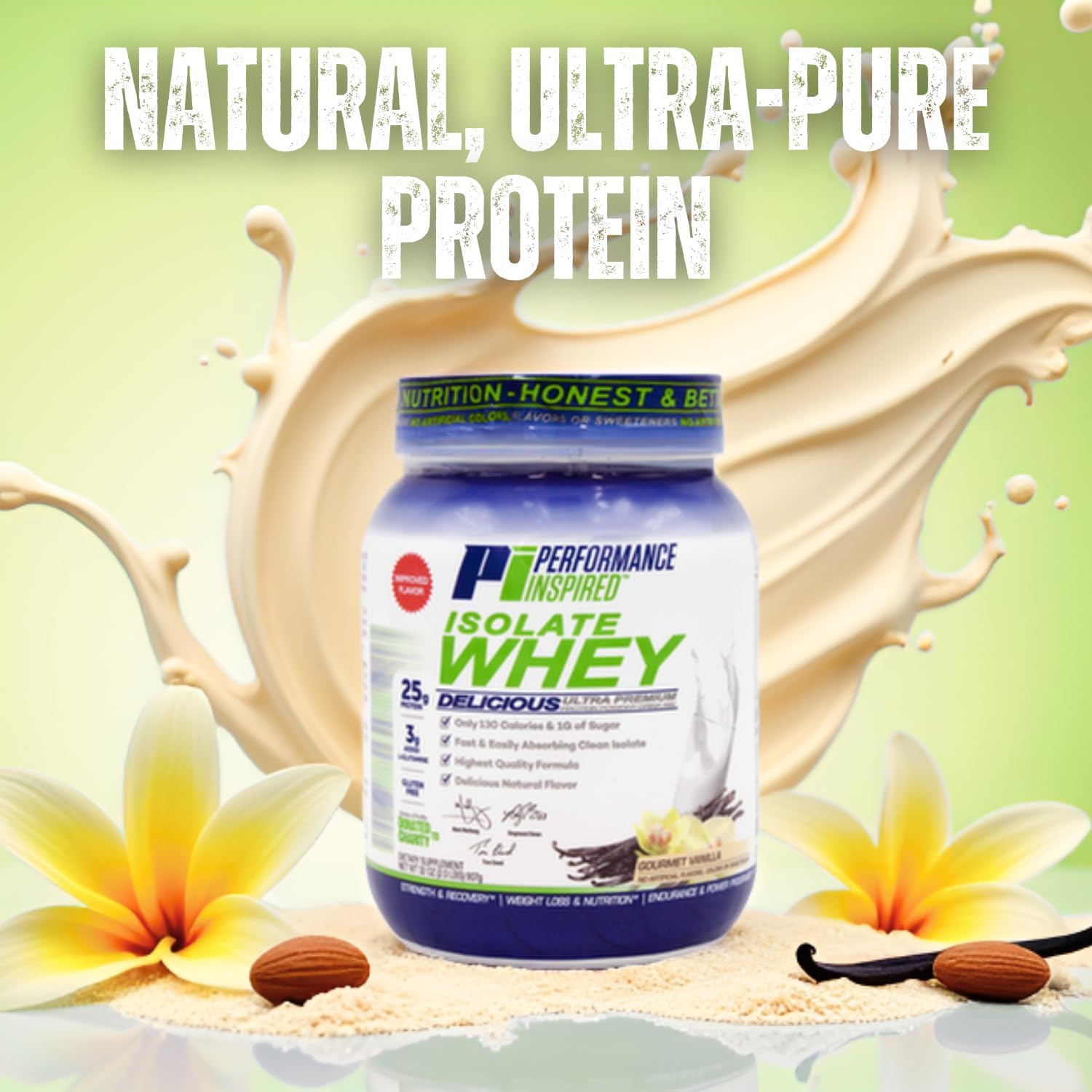 PERFORMANCE INSPIRED Isolate Whey Protein Powder – Vanilla – 25G – 2lb | All Natural - Fast Absorbing - Added L-Glutamine - Contains BCAAs