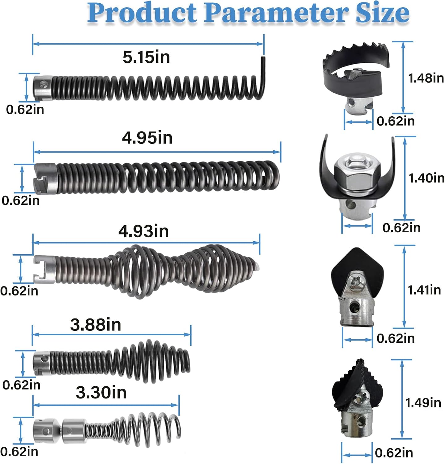10 Pcs Drain Snake Drill Attachment, Cutter and Auger Set, Compatible with RIDGID K-400 C-4 C-6 C-7 C-8 and C-9 Drain Cleaning Machine