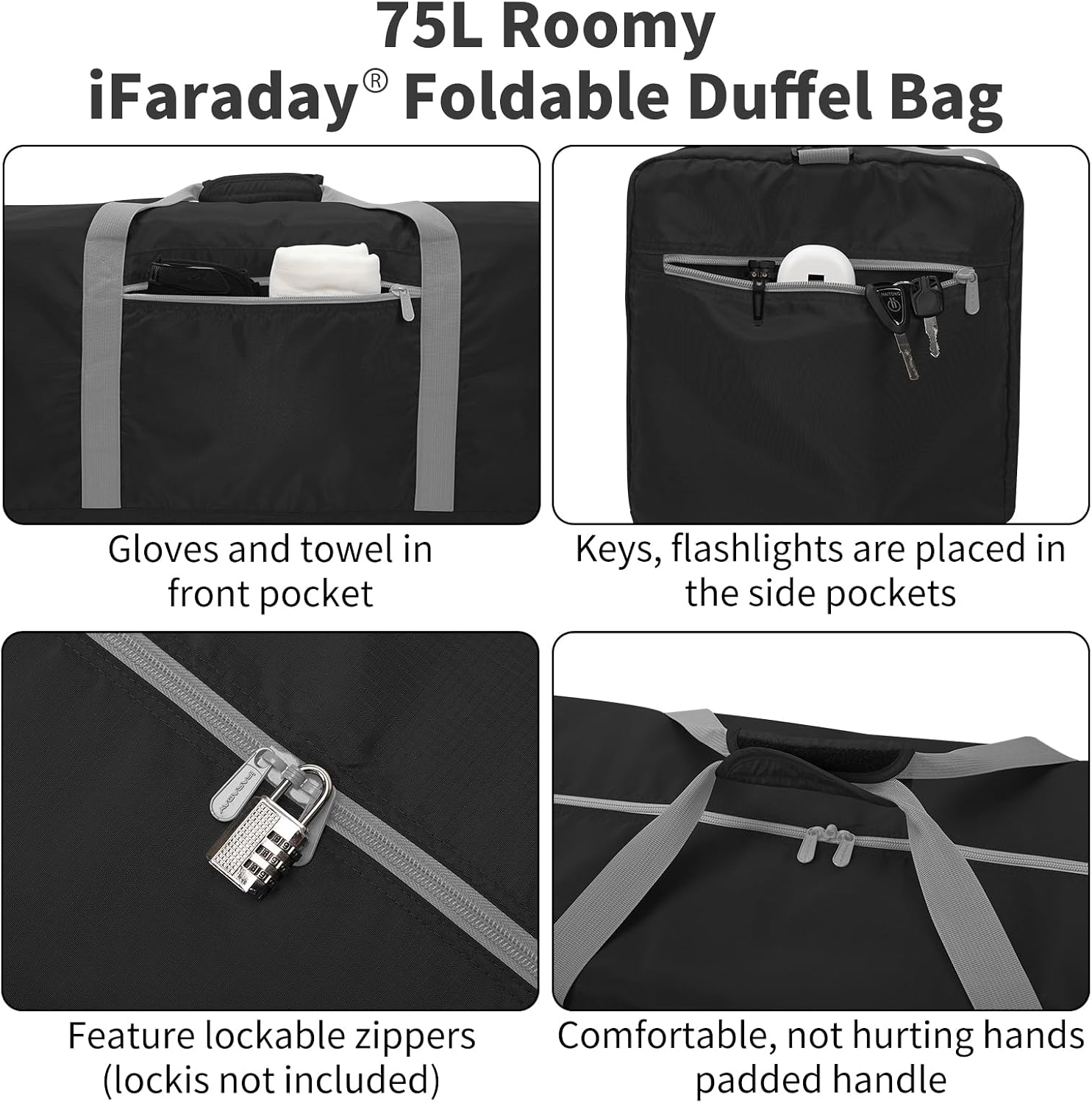 iFARADAY Foldable Duffel Bag Lightweight, 30 inch / 75L, Royal Blue