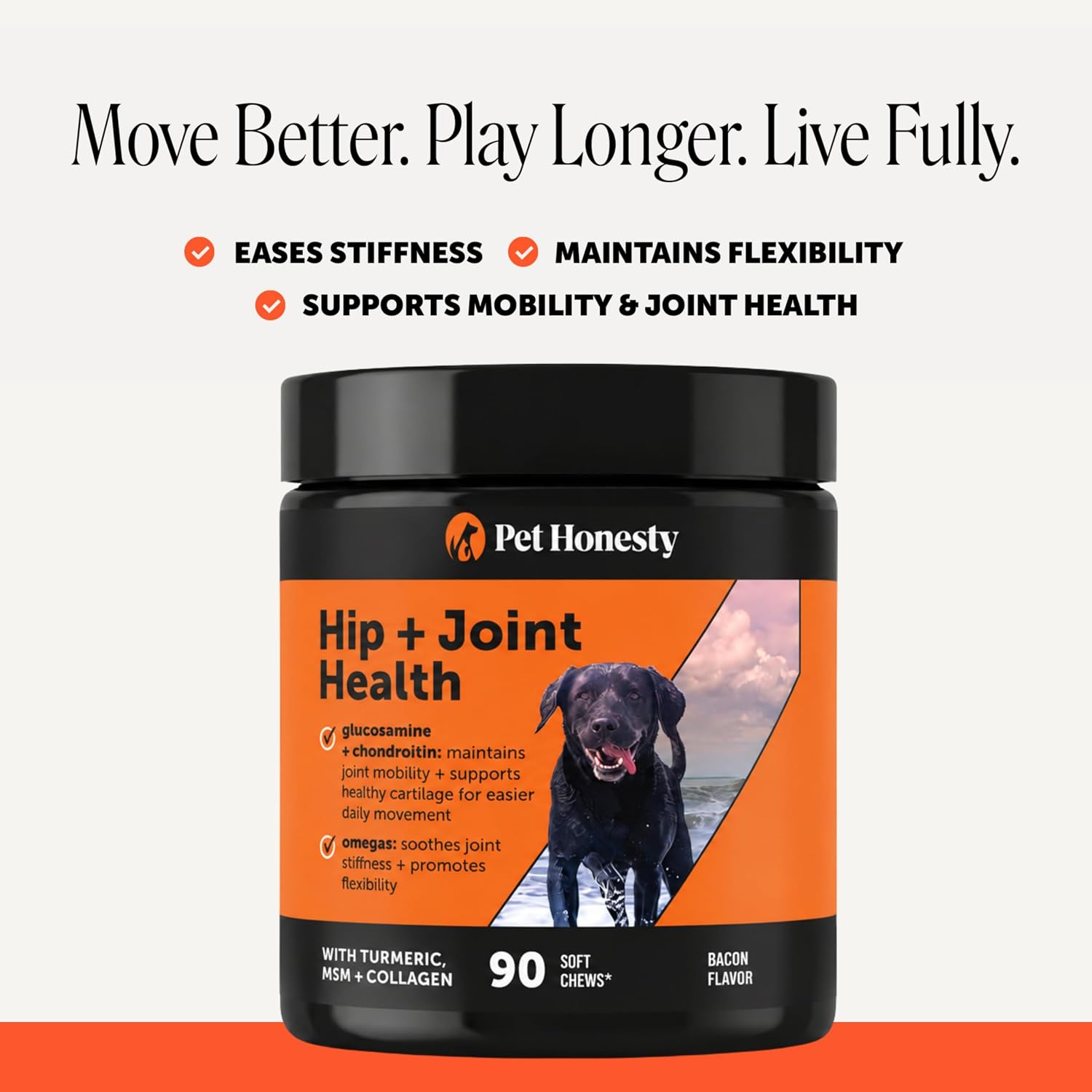 Hip + Joint Supplement for Dogs with Glucosamine Chondroitin - MSM, Turmeric & Collagen Soft Chews - Joint Function, Stiffness, and Mobility Support, May Reduce Occasional Discomfort (Chicken, 90 Ct)
