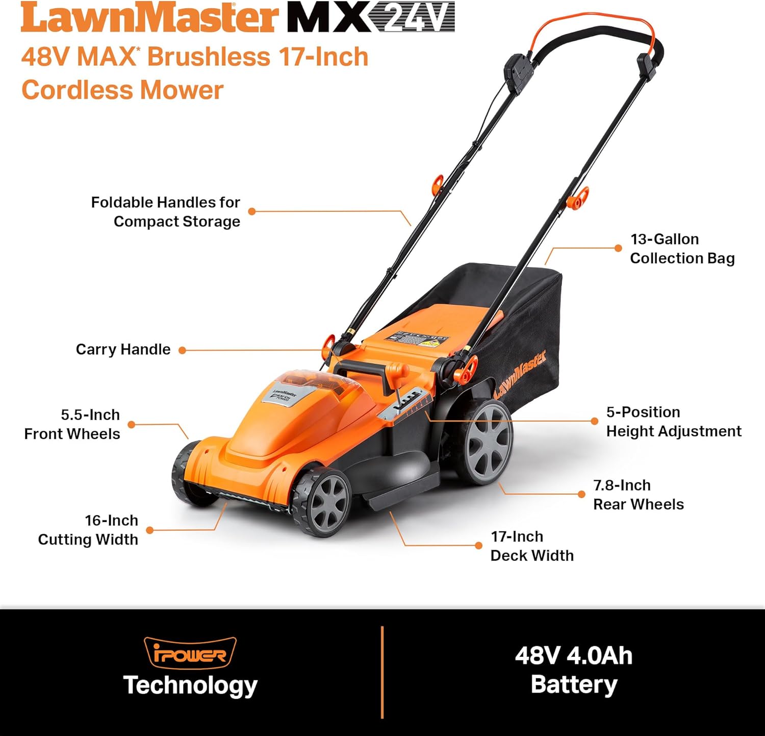 LawnMaster MEB1216K Electric Lawn Mower 16-Inch 12AMP