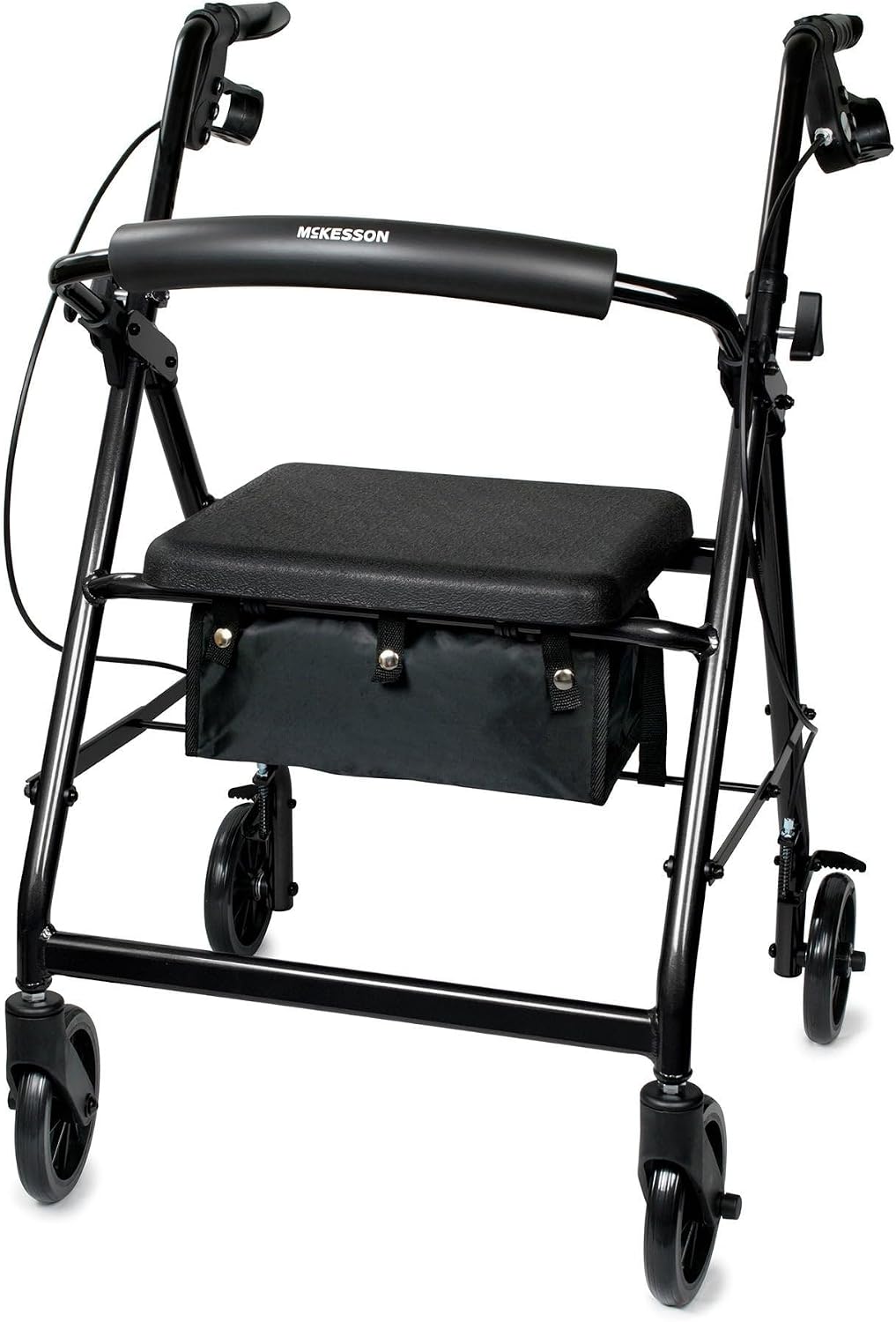 McKesson Rollator Walker with Seat and Wheels, Black, 1 ct