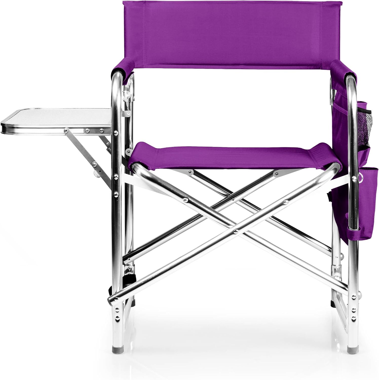PICNIC TIME Sports Chair with Side Table and Armrest Caddy, Lightweight Aluminum Folding Outdoor Camping Chair for Adults, Portable Director Style Lawn Seating with Pockets & Carry Strap, (Navy Blue)