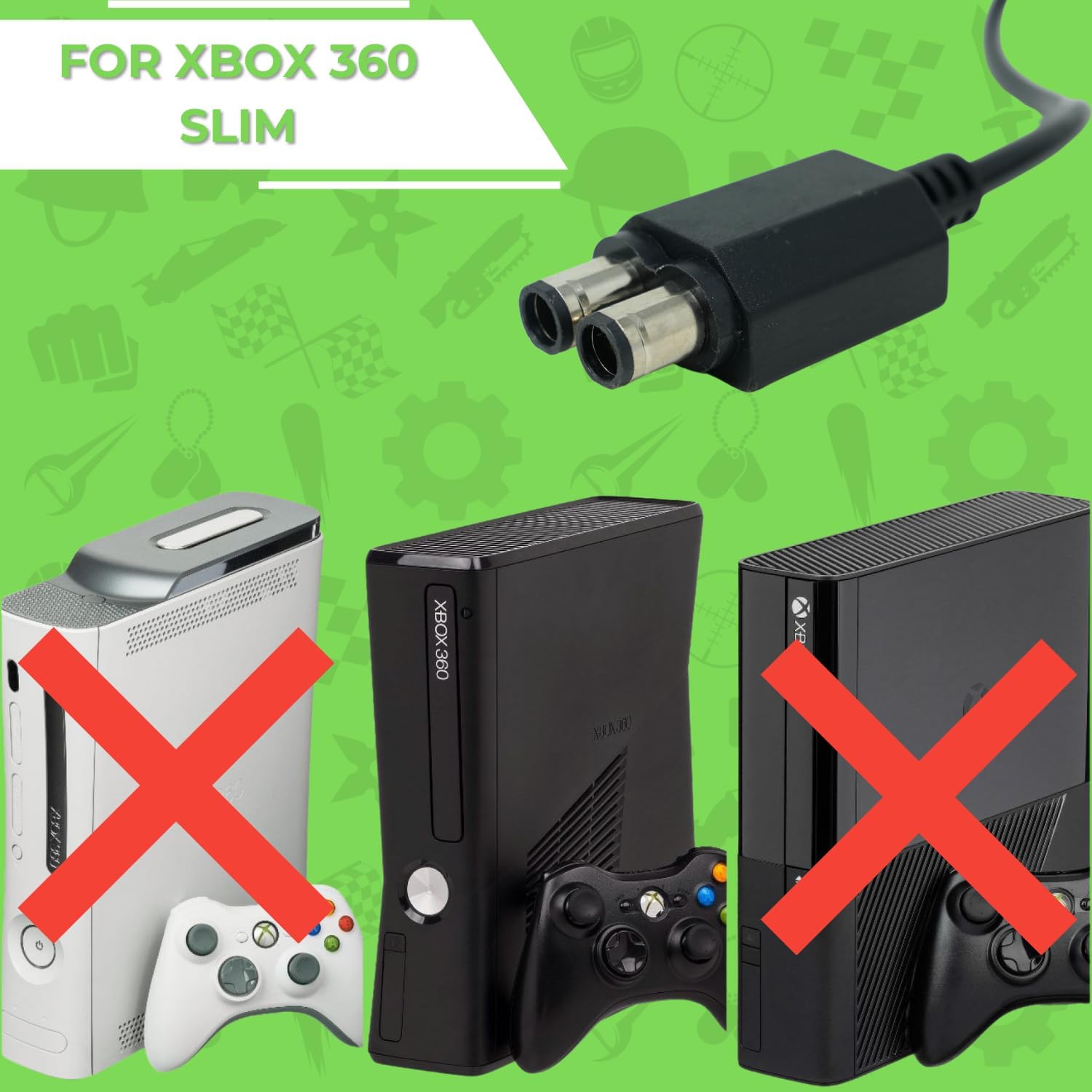 Old Skool AC Adapter Power Supply Cord for Xbox 360 Slim | For Xbox 360, Power Supply