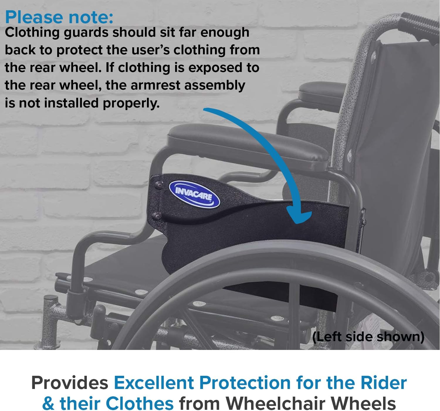 AlveyTech Desk Length Clothing Guard for Invacare Tracer & 9000 Series Wheelchairs (Right) - Replacement Black 11-1/2" x 5" Wheelchair Under Armrest Guard, Side Specific (1110285)