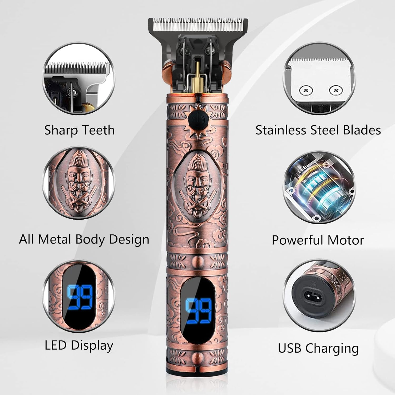 AMULISS Beard Trimmer for Men,Zero Gapped Vintage Professional Hair Clipper