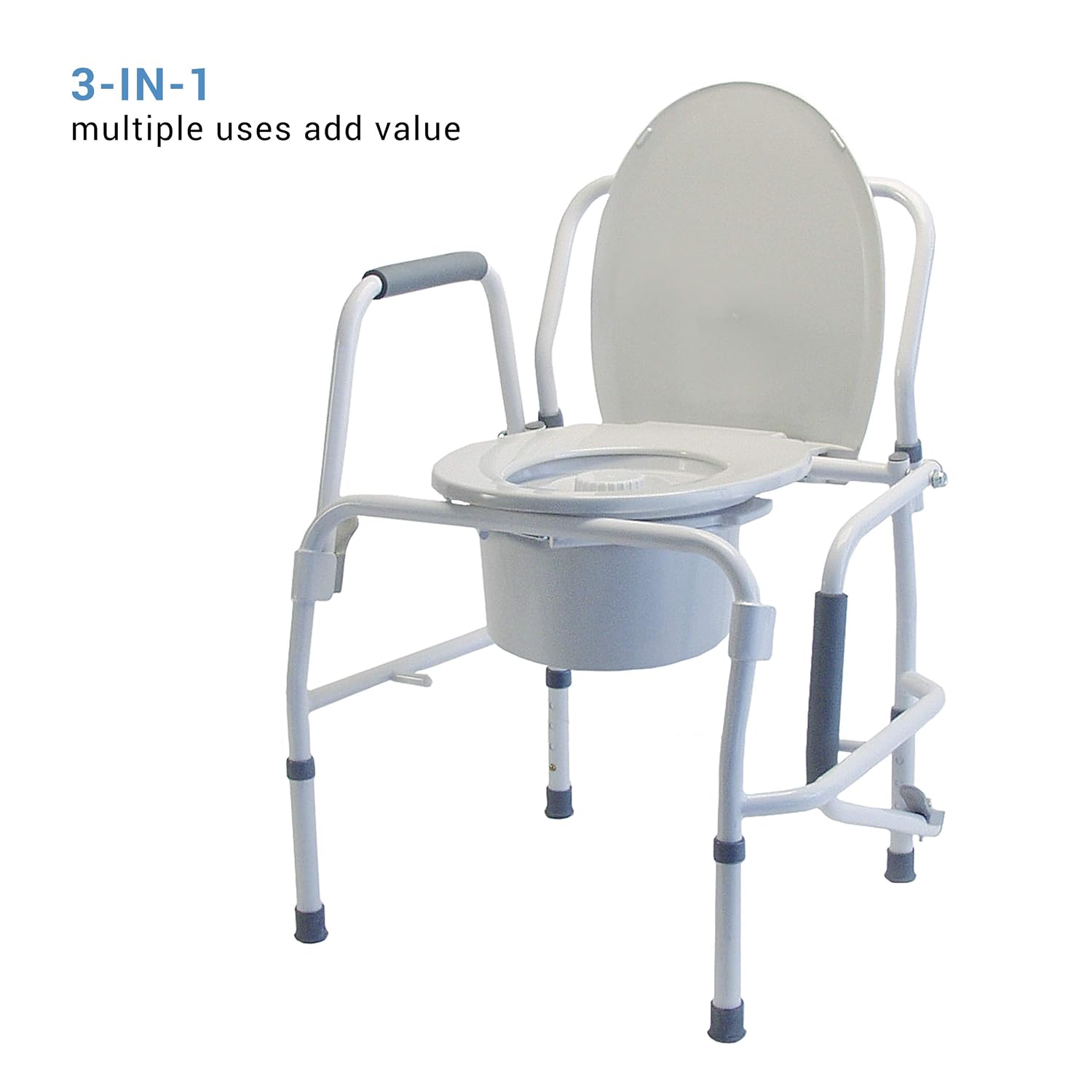 Lumex 3-in-1 Drop-Arm Bedside Commode – Raised Toilet Seat & Safety Rails, Height-Adjustable, 300 lb Capacity