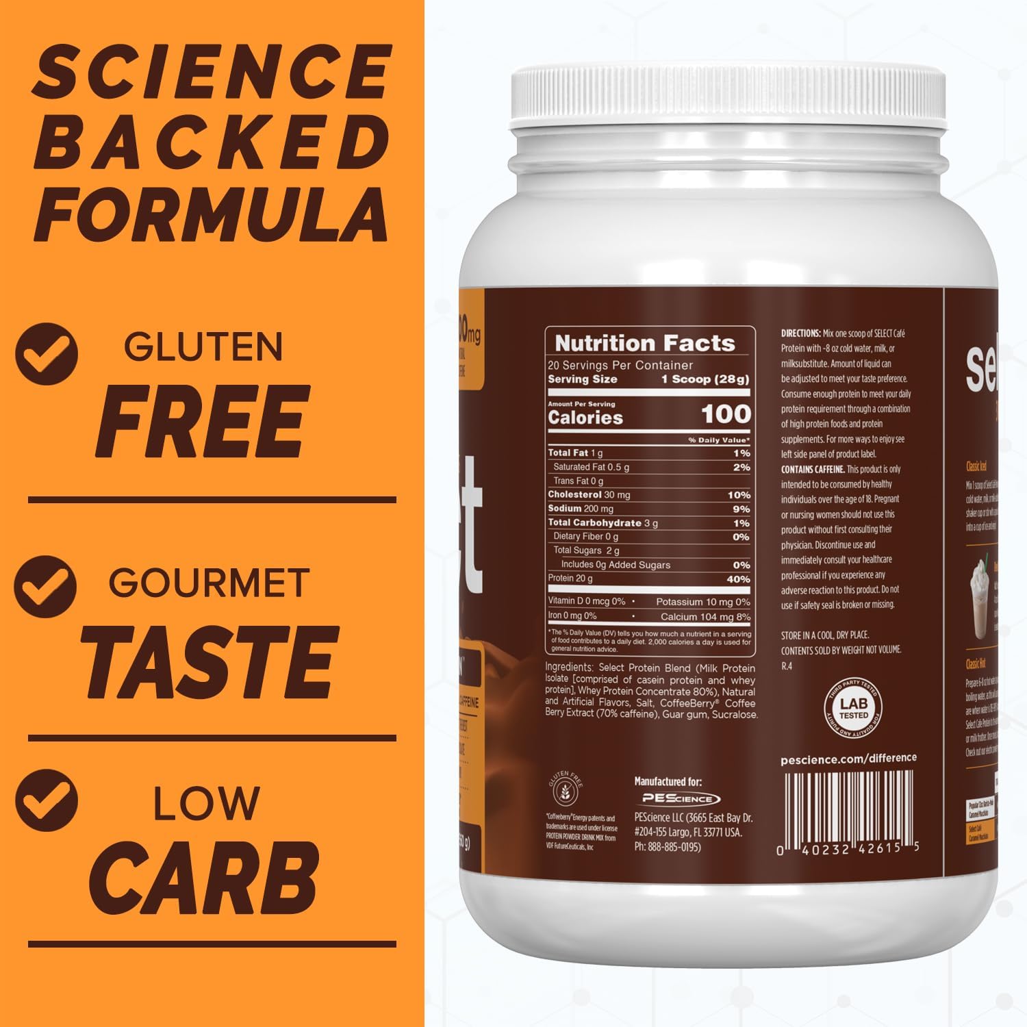 PEScience Select Cafe Protein Coffee Powder, Caramel Macchiato, 20 Servings | 100mg Caffeine, 20g Iced Protein Coffee Powder or Creamer
