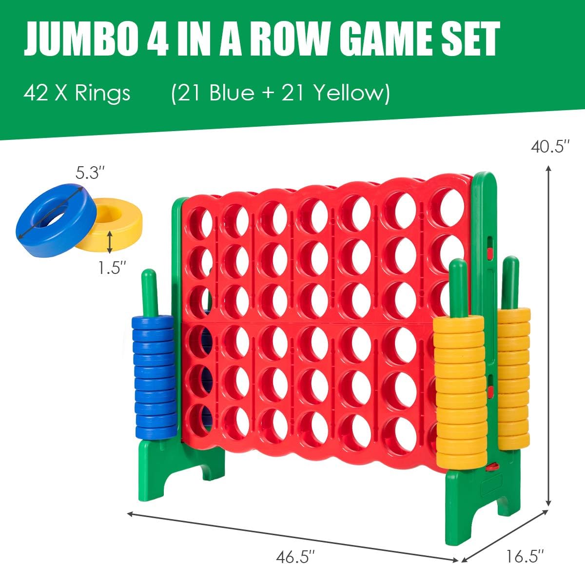 GLACER Giant 4-in-A-Row, Jumbo 4-to-Score Giant Game Set Backyard Games for Kids & Adults
