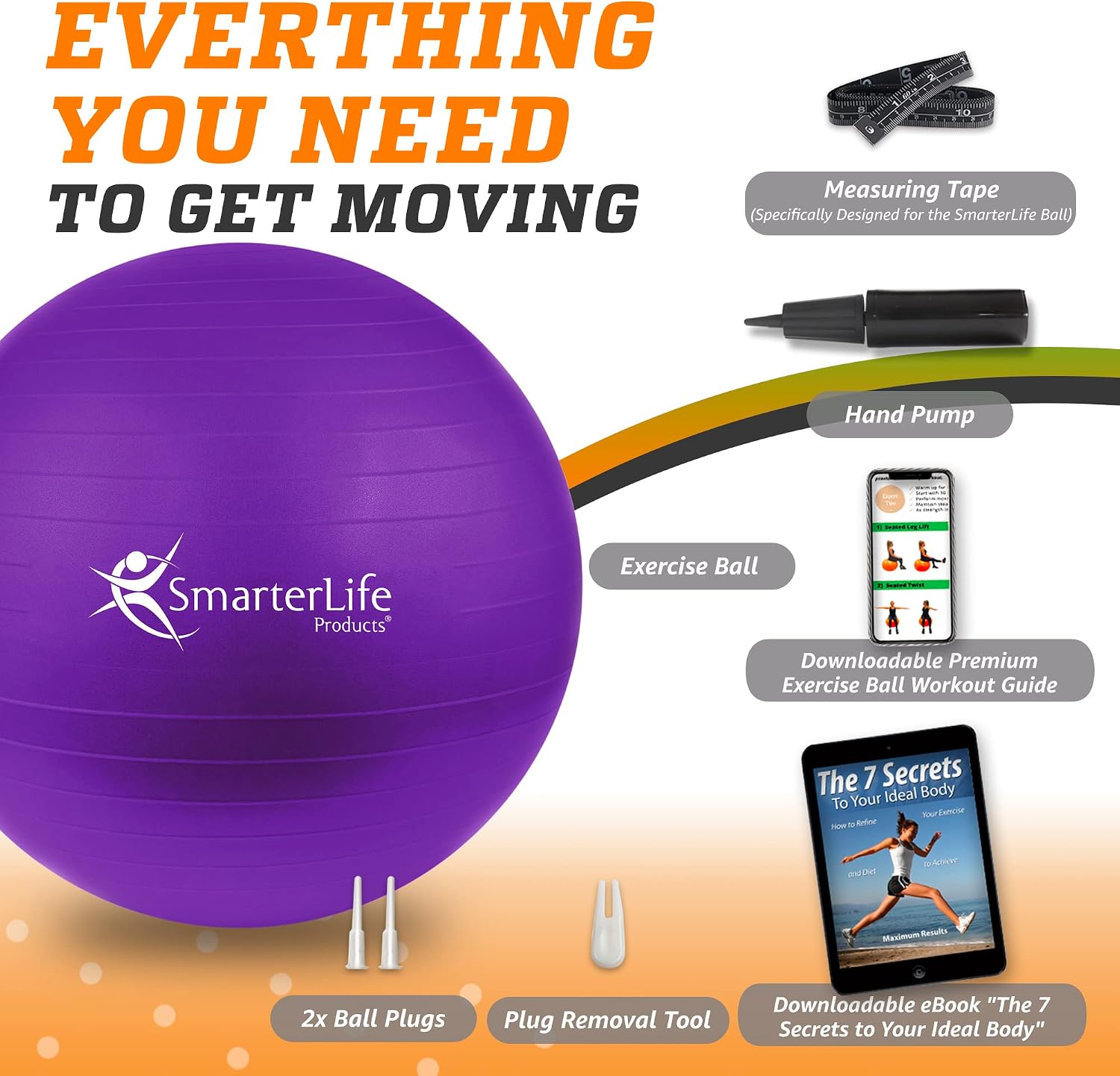 SmarterLife Exercise Ball, Yoga Ball for Gym, Balance, Stability, Pregnancy