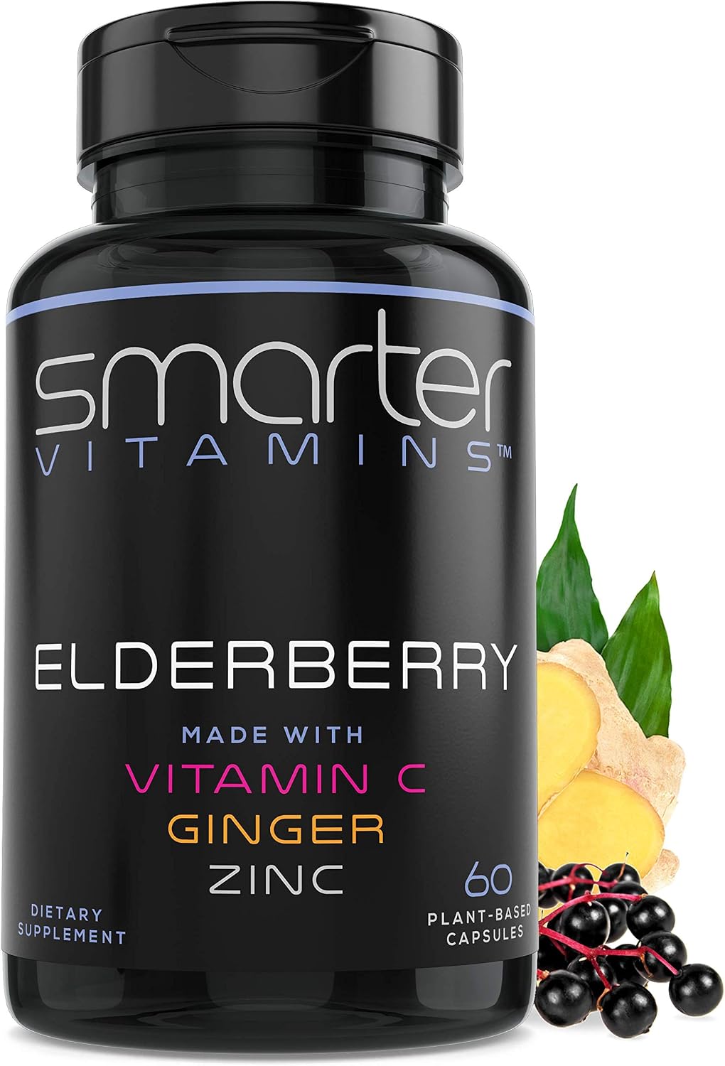 10:1 Black Elderberry Extract with Vitamin C, Zinc & Ginger, 60 Vegan Caps