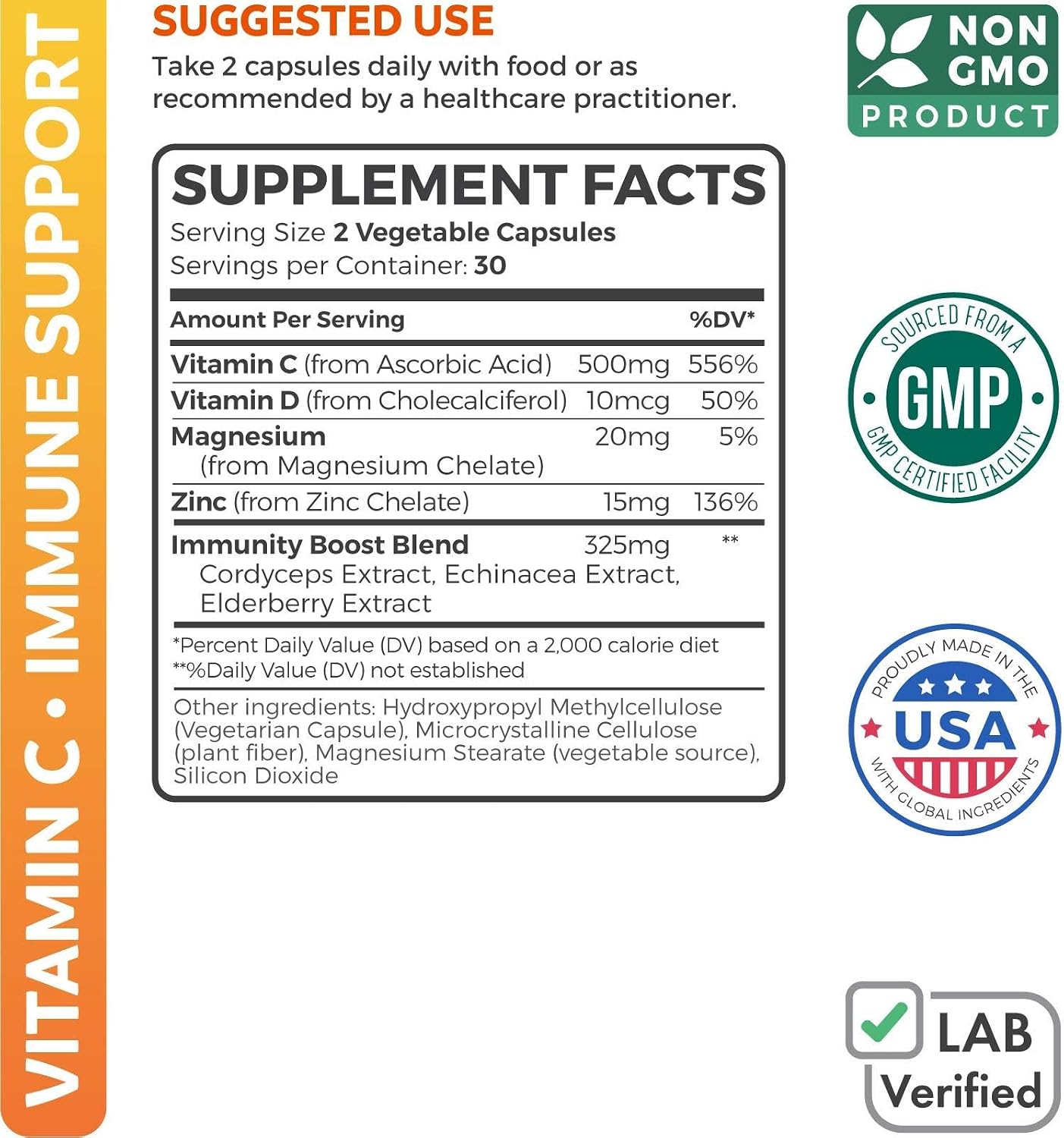 Vitamin C Immune Support Supplement - Immune Boost Blend with Elderberry Vitamin C and Zinc for Daily & Seasonal Support - Magnesium Zinc Vit C & D