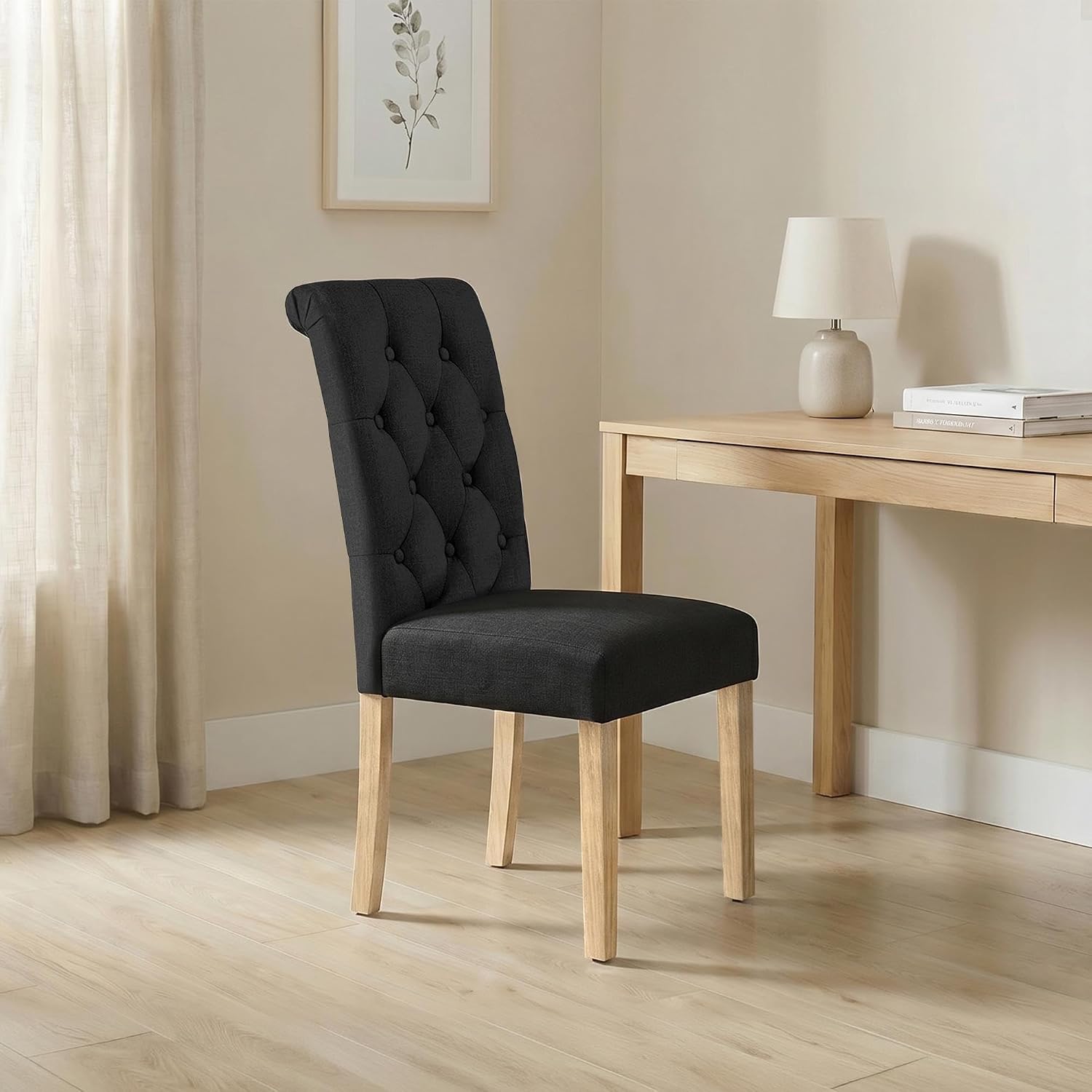 Yaheetech Dining Chairs Set of 2 Modern Upholstered Parson Chairs Dark Gray