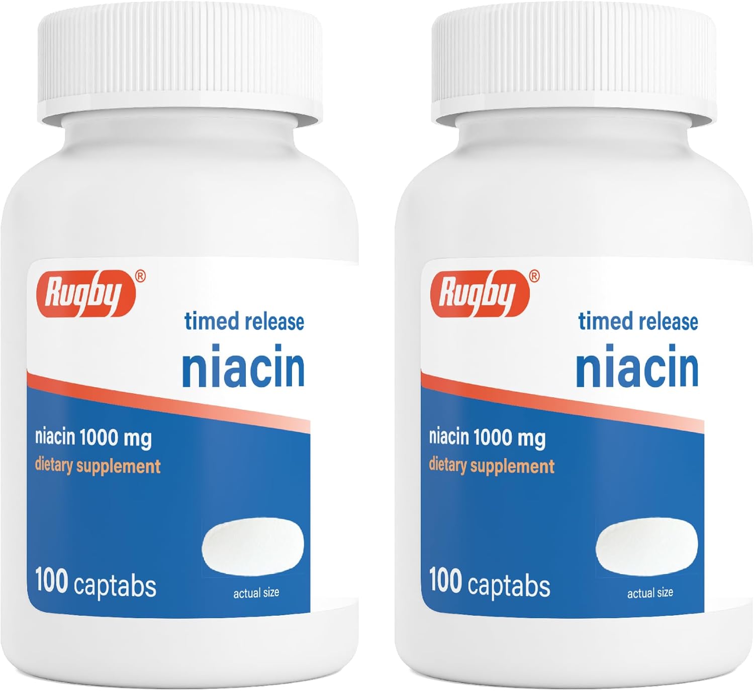 Rugby Timed-Release Niacin 1000mg Captabs for Adults, 100 Count (1-Pack) | Dietary Supplement for Energy, Circulation and Metabolism Support, Controlled Release to Help Minimize Flushing