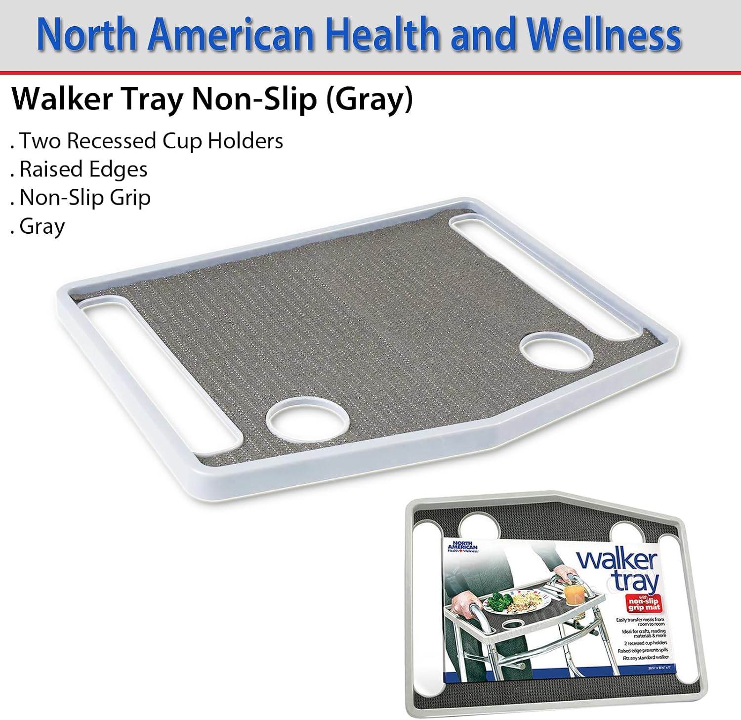 North American Health +Wellness Walker Tray, Gray, 1 Count (Pack of 1)