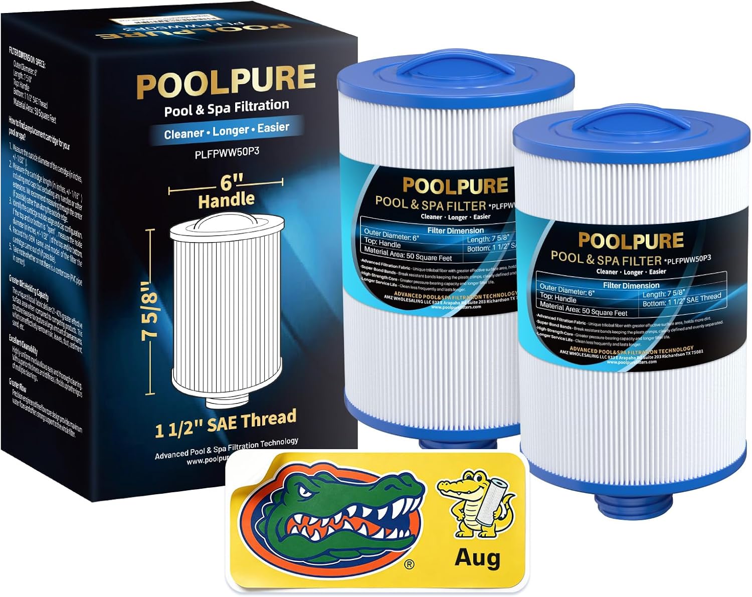 POOLPURE PWW50P3 Spa Filter Replaces Unicel 6CH-940, 25252, Filbur FC-0359