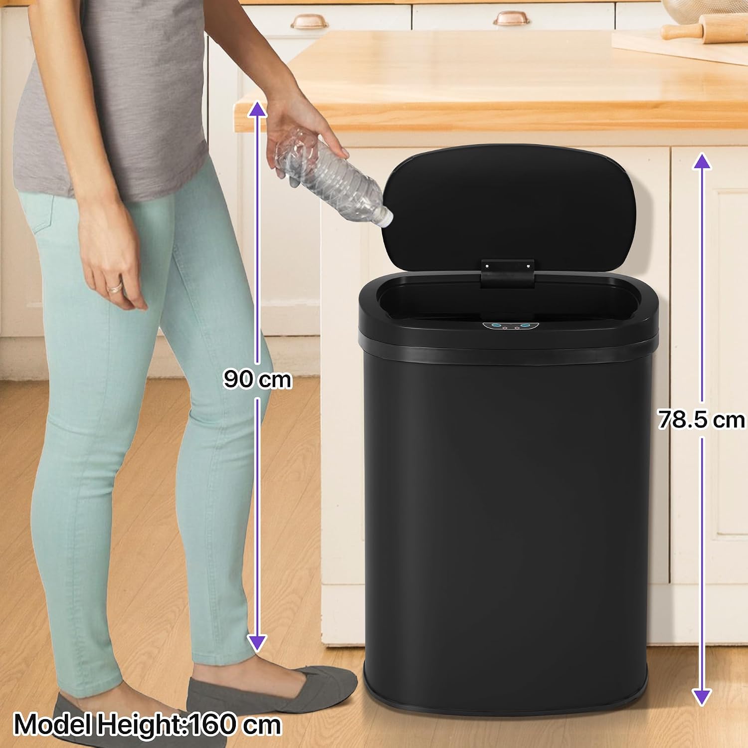13 Gallon Touch-Free Automatic Stainless-Steel Trash Can Garbage Can Metal Trash Bin with Lid for Kitchen Living Room Office Bathroom, Electronic Motion Sensor Automatic Closure & Opening