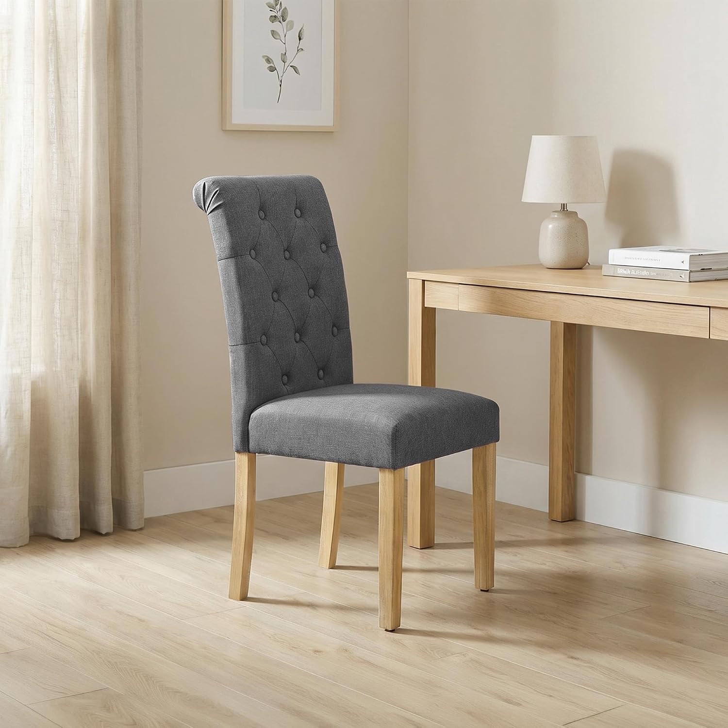 Yaheetech Dining Chairs Set of 2 Modern Upholstered Parson Chairs Dark Gray