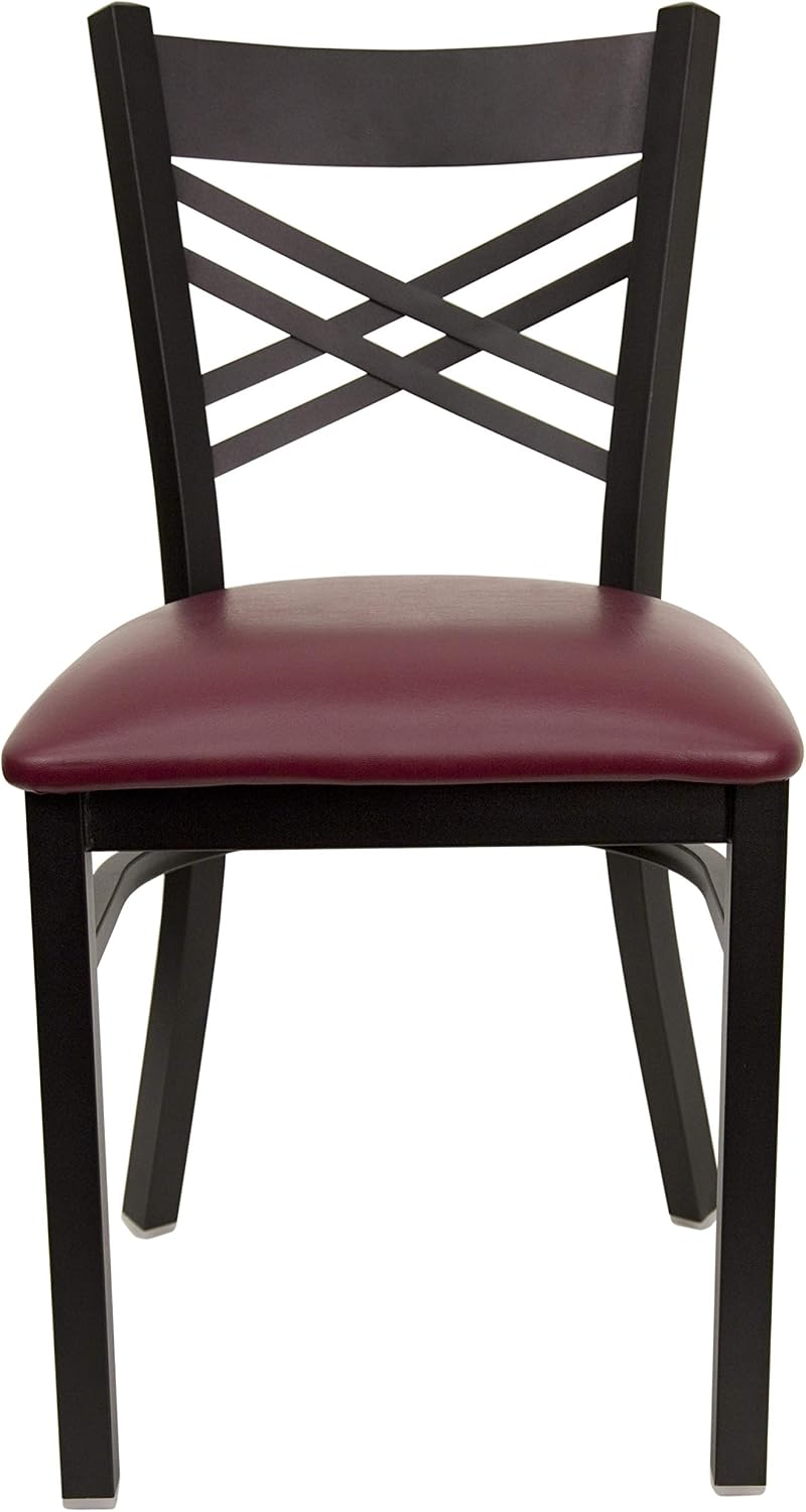 Flash Furniture Hercules Series "X" Back Metal Restaurant Chairs, Modern Upholstered Armless Dining Chairs for Restaurants/Kitchens, Set of 2, Black