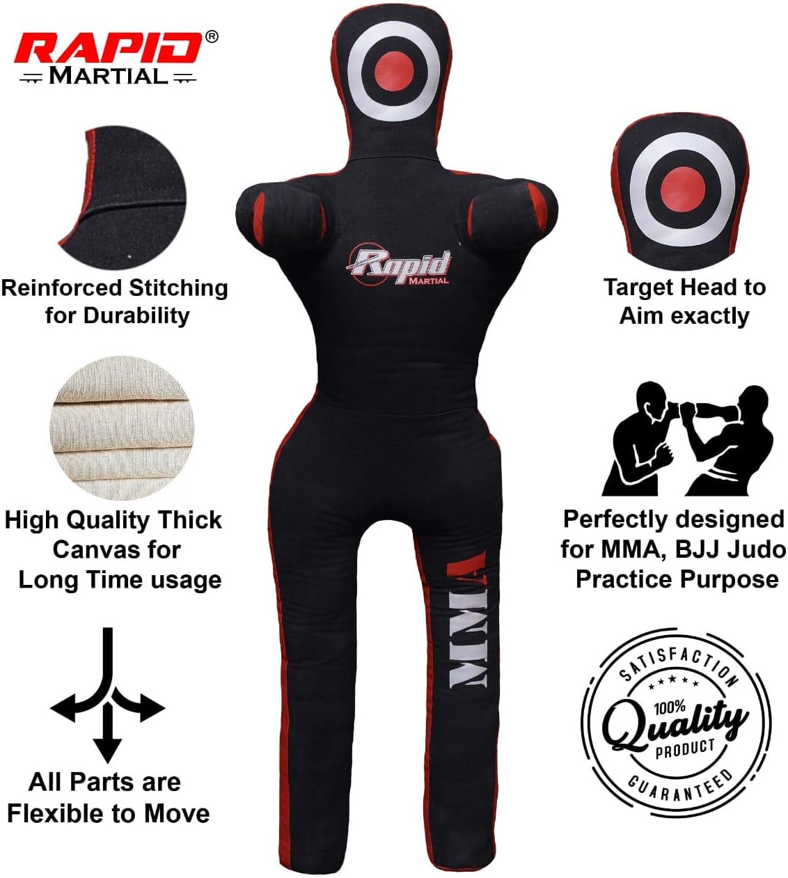 Brazilian Jiu Jitsu MMA Grappling Submission Throwing Dummy for Judo Karate & self Defence Training.- UNFILLED 5 Feet…