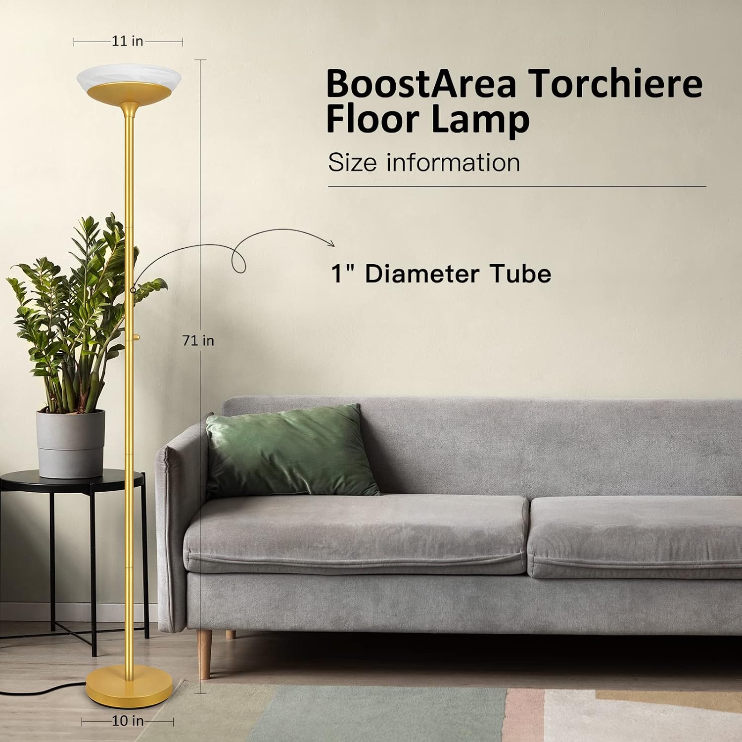 BoostArea Torchiere Floor Lamp, 30W Super Bright LED Standing Lamp, Stepless Dimmable Pole Lamp with 3000K Lighting, Rotary Switch