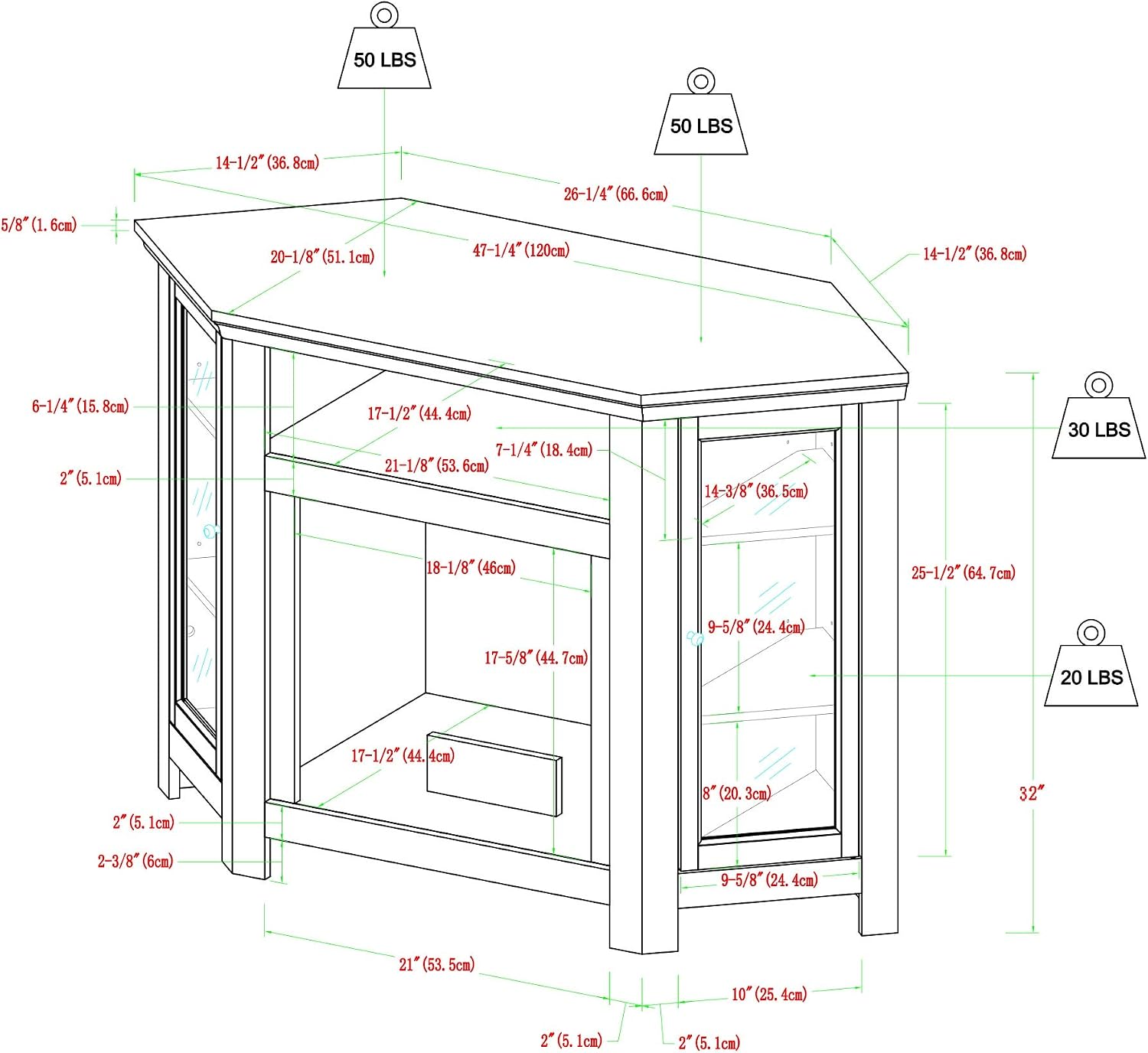 Walker Edison Alcott Classic Glass Door Fireplace Corner TV Stand for TVs up to 55 Inches, 48 Inch, White Oak