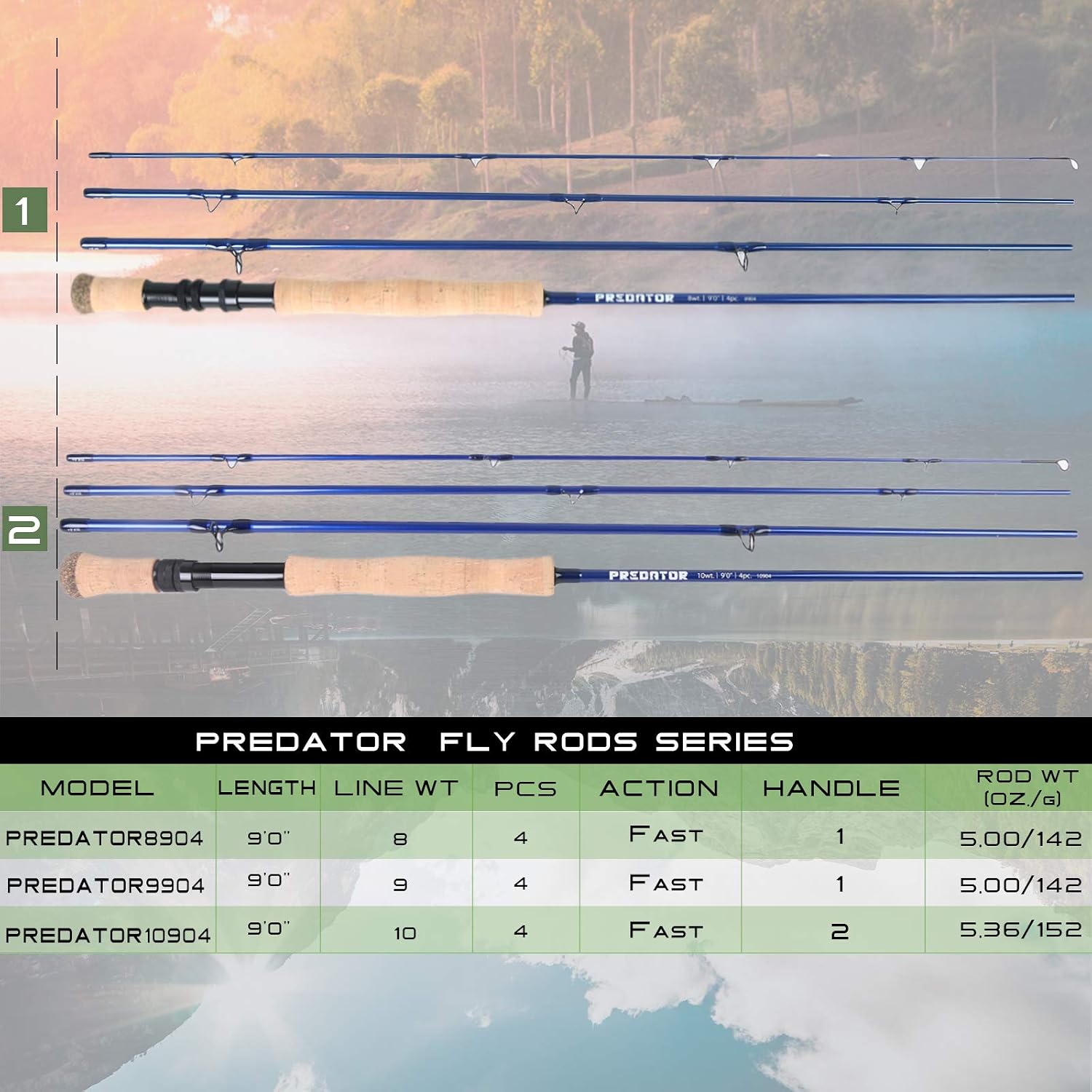 M MAXIMUMCATCH Maxcatch Predator Big Game and Saltwater Fly Fishing Rod: 7'11''/9'/9'2''/10', 4-Piece, 8/9/10/11/12 Weight