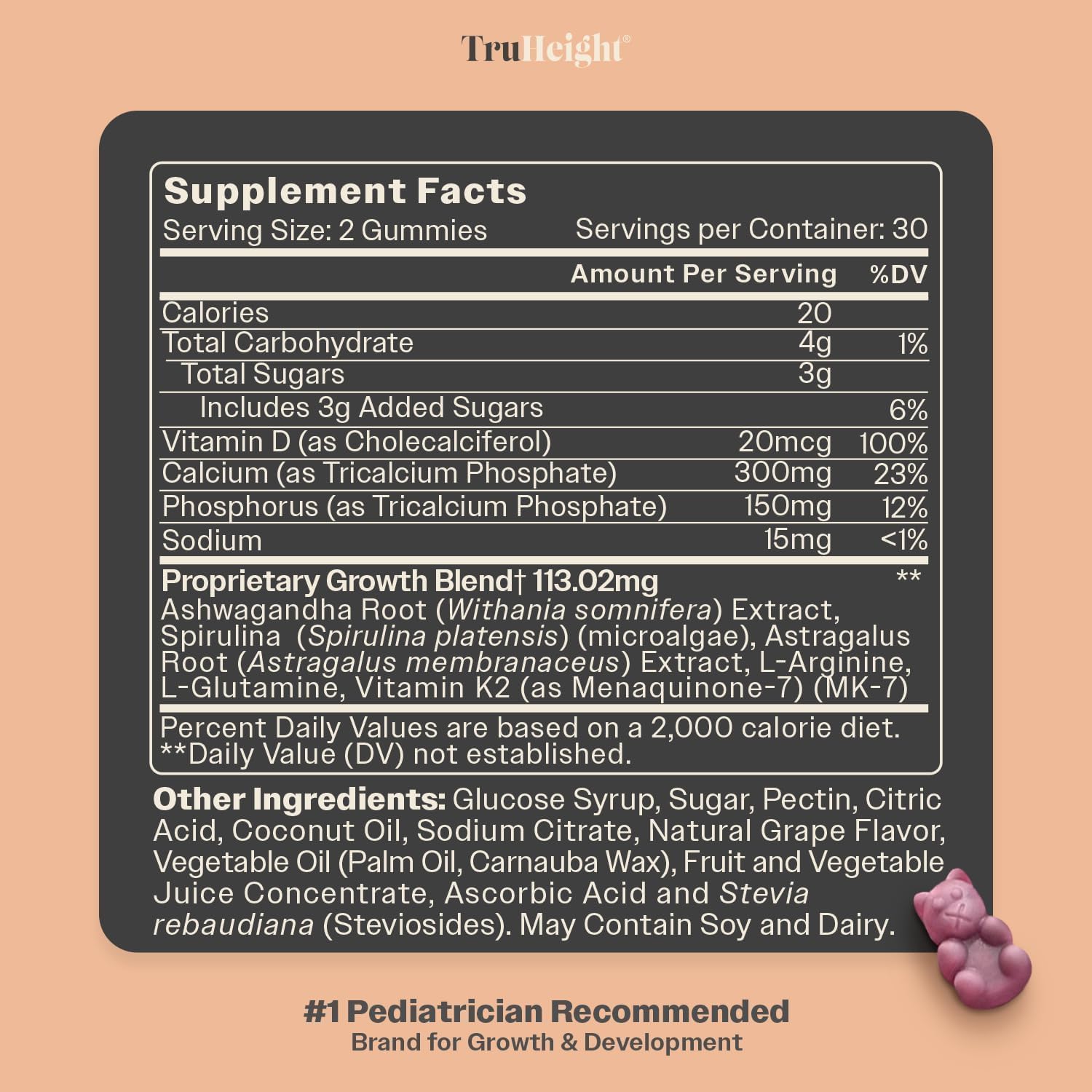 TruHeight Growth Gummies (Watermelon) Tall Nutrition for Natural Growth Supplement for Kids & Teens - Vitamin D, K, Calcium & Ashwagandha