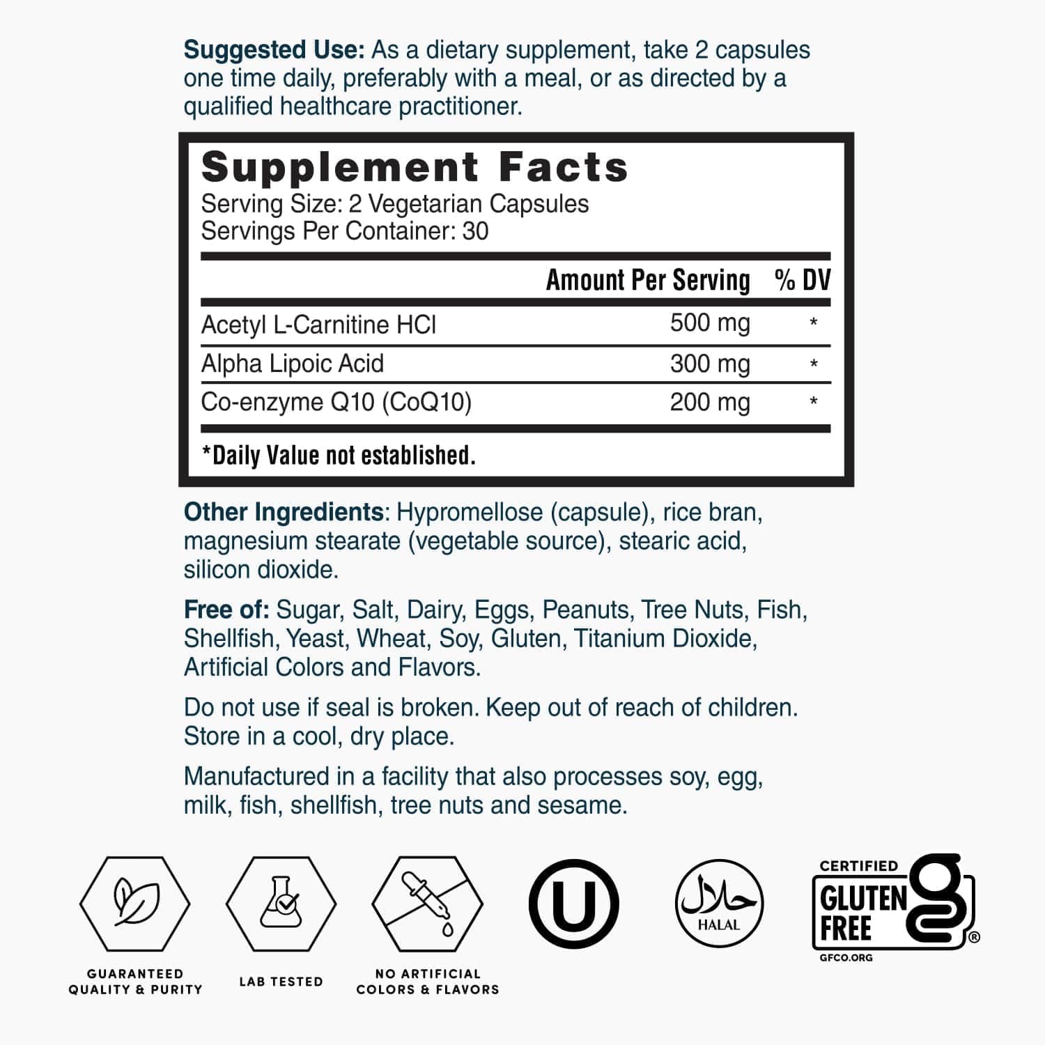 Nature's Lab CoQ10 200mg with Alpha Lipoic Acid & L-Carnitine - High Absorption Heart & Brain Support - Energy & Mitochondrial Function - 60