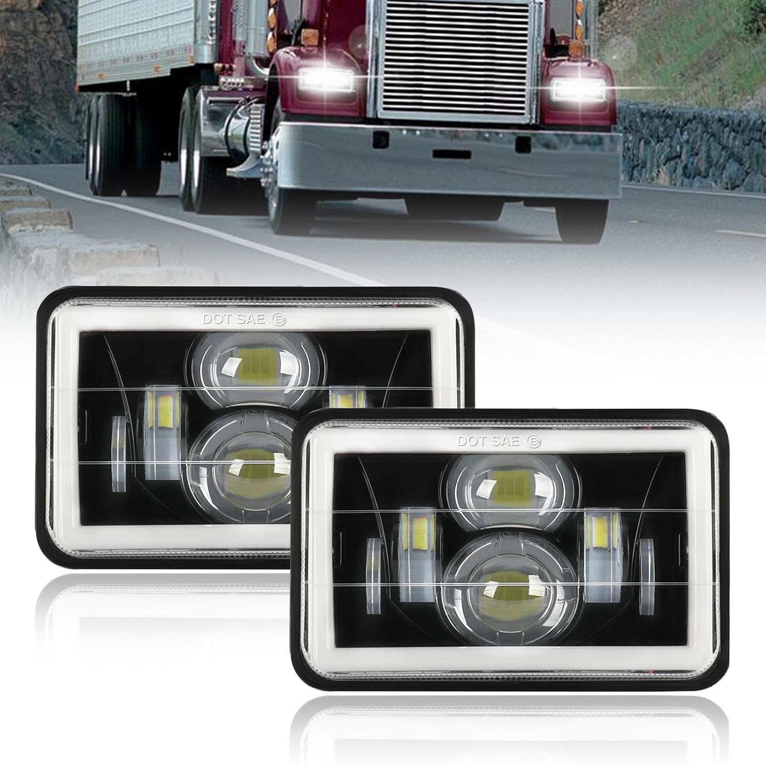 CO LIGHT 2PCS 7x6 5x7 LED Headlights, Angel Eyes Cool Halo, White & Amber DRL with Turn Signal