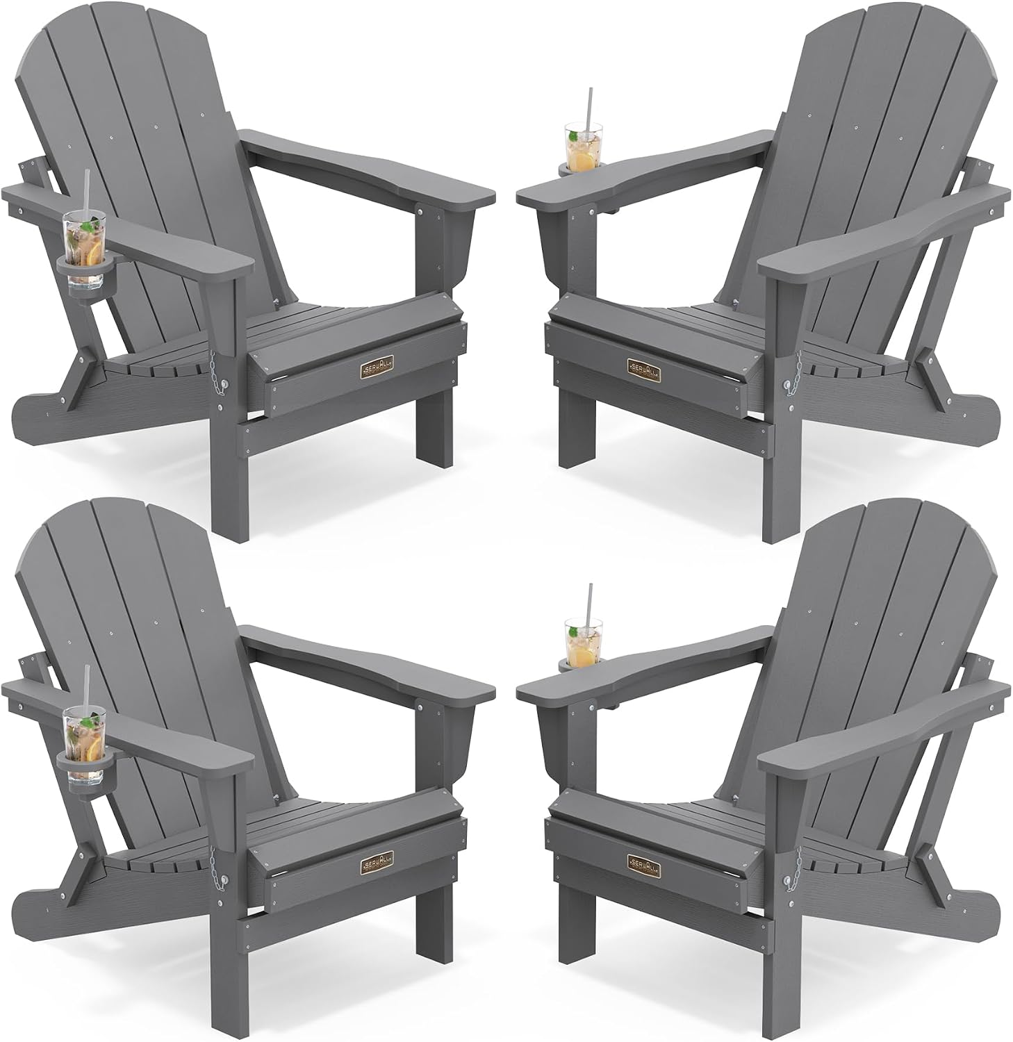 SERWALL Folding Adirondack Chairs with Cup Holder, Outdoor Fire Pit - Blue