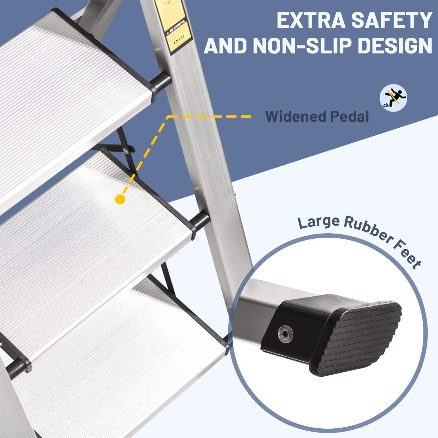 XinSunho 3 Step Ladder, Aluminum Folding Stool with Retractable Handgrip