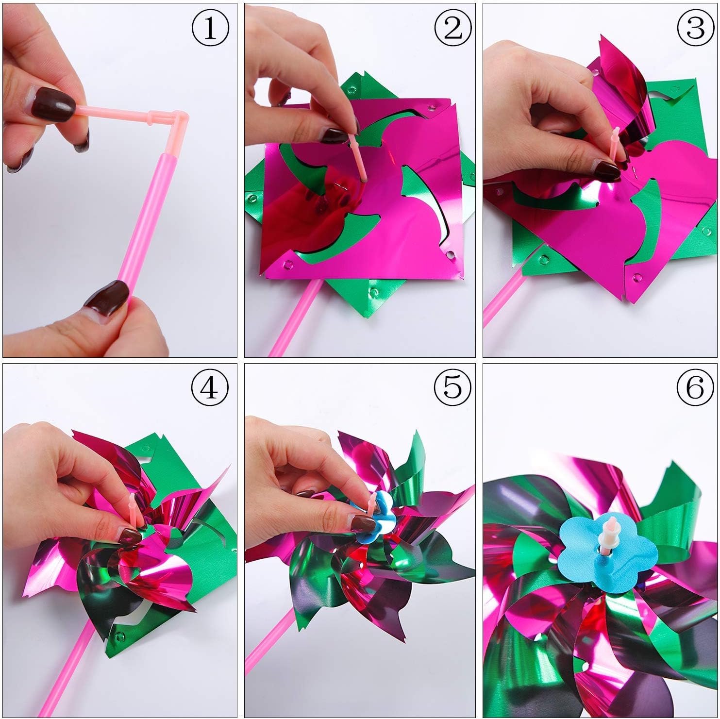 Elcoho 100 Pieces Plastic Rainbow Windmill Party Pinwheels DIY Pinwheel | Outdoor Spinners, Kids DIY Toy, Garden Party Lawn Decor, Bulk Crafts