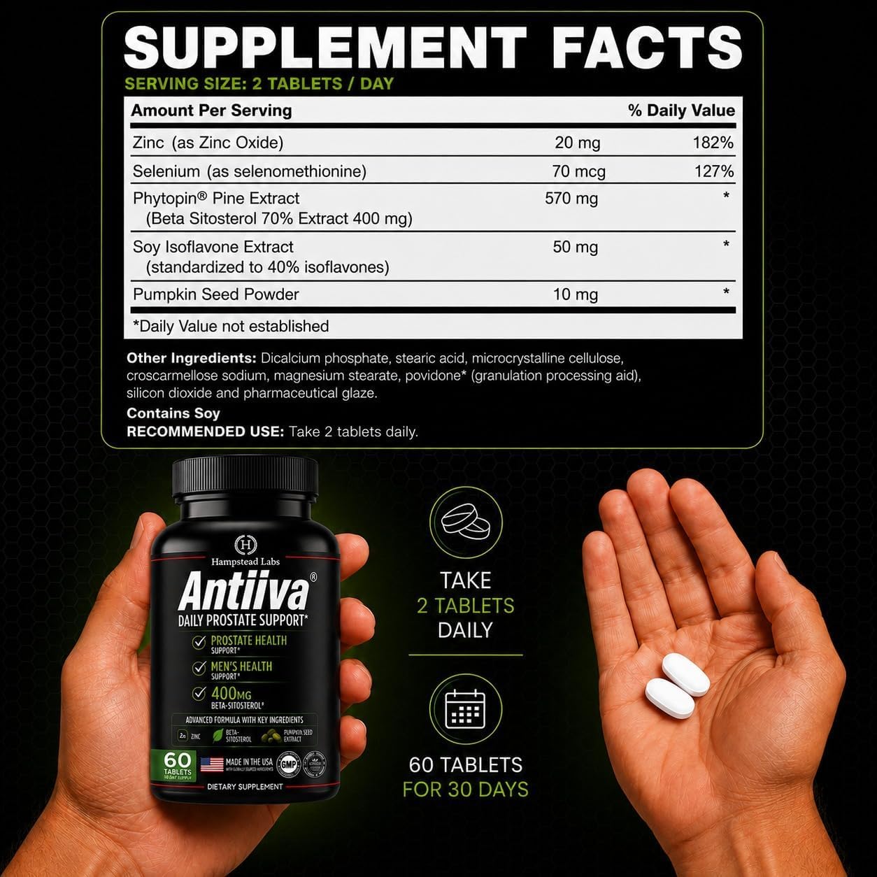 Hampstead Labs Advanced Men Prostate Support Beta Sitosterol 400mg 60 Tab | Promotes bladder health, healthy urinary flow & everyday comfort with Zinc. No Saw Palmetto.
